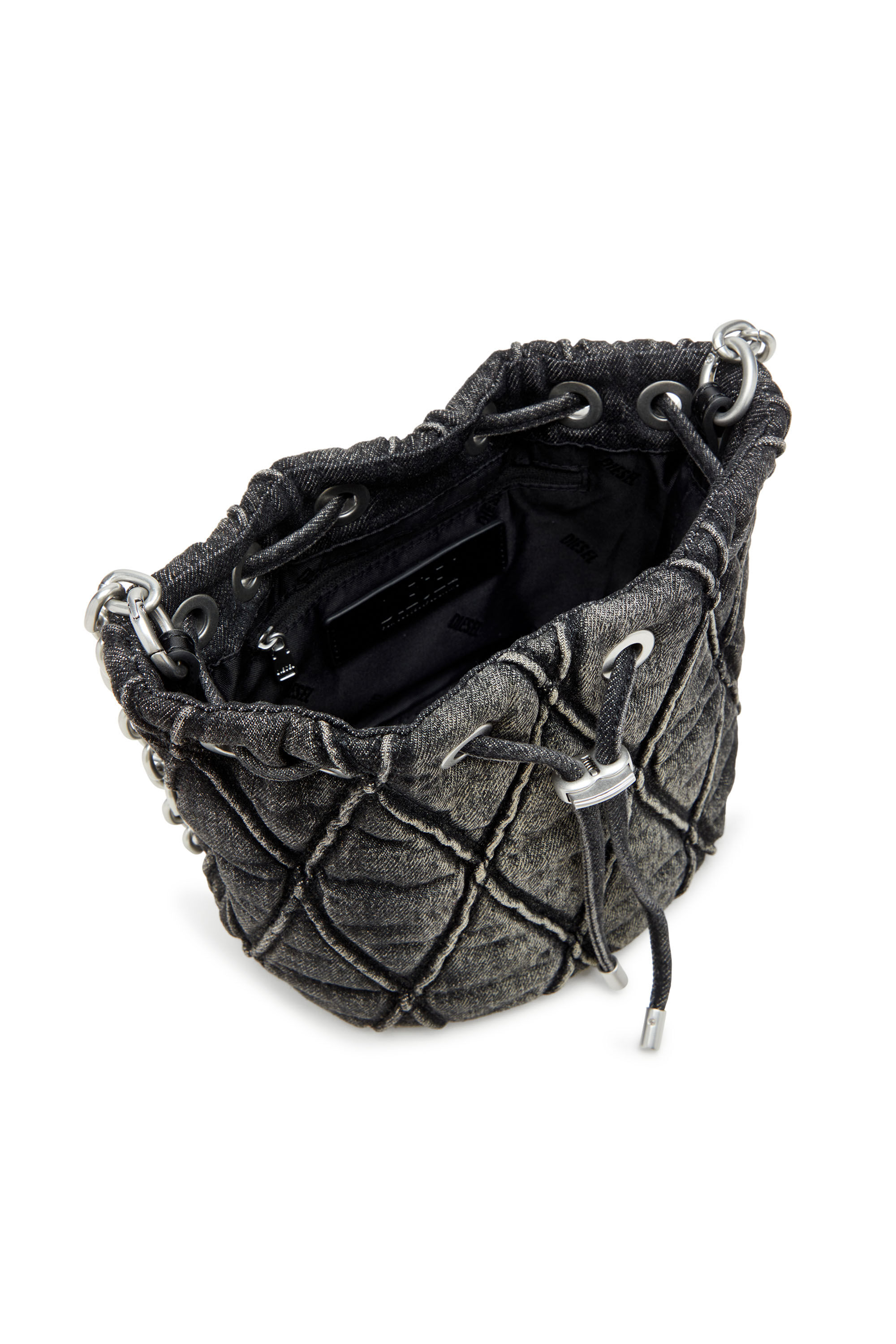 Diesel - CHARM-D BUCKET S, Charm-D S-Bolso mini tipo cubo en denim acolchado tratado Mujer in Negro - 5