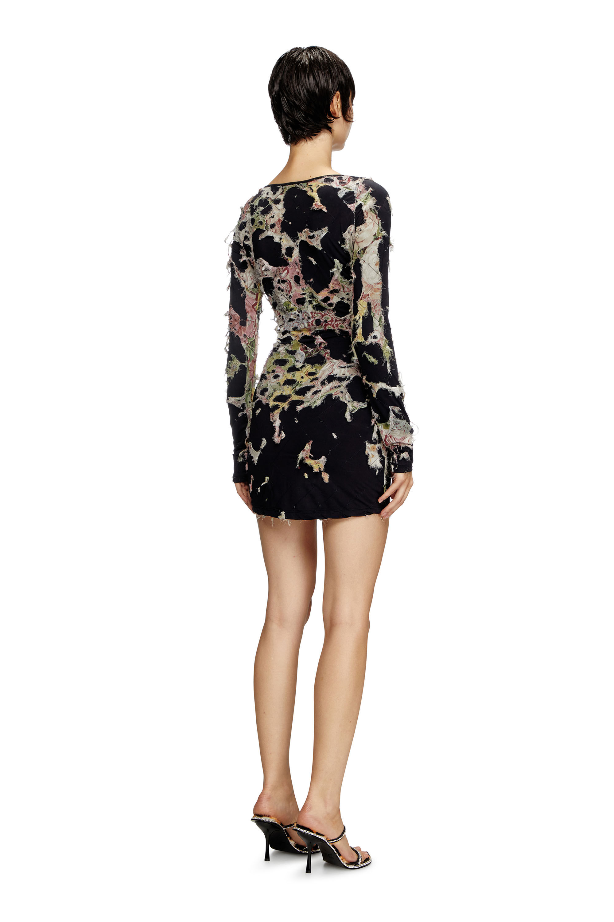 Diesel - D-FLOCI, Minivestido con técnica de burn-out de viscosa floral Mujer in Negro - 4