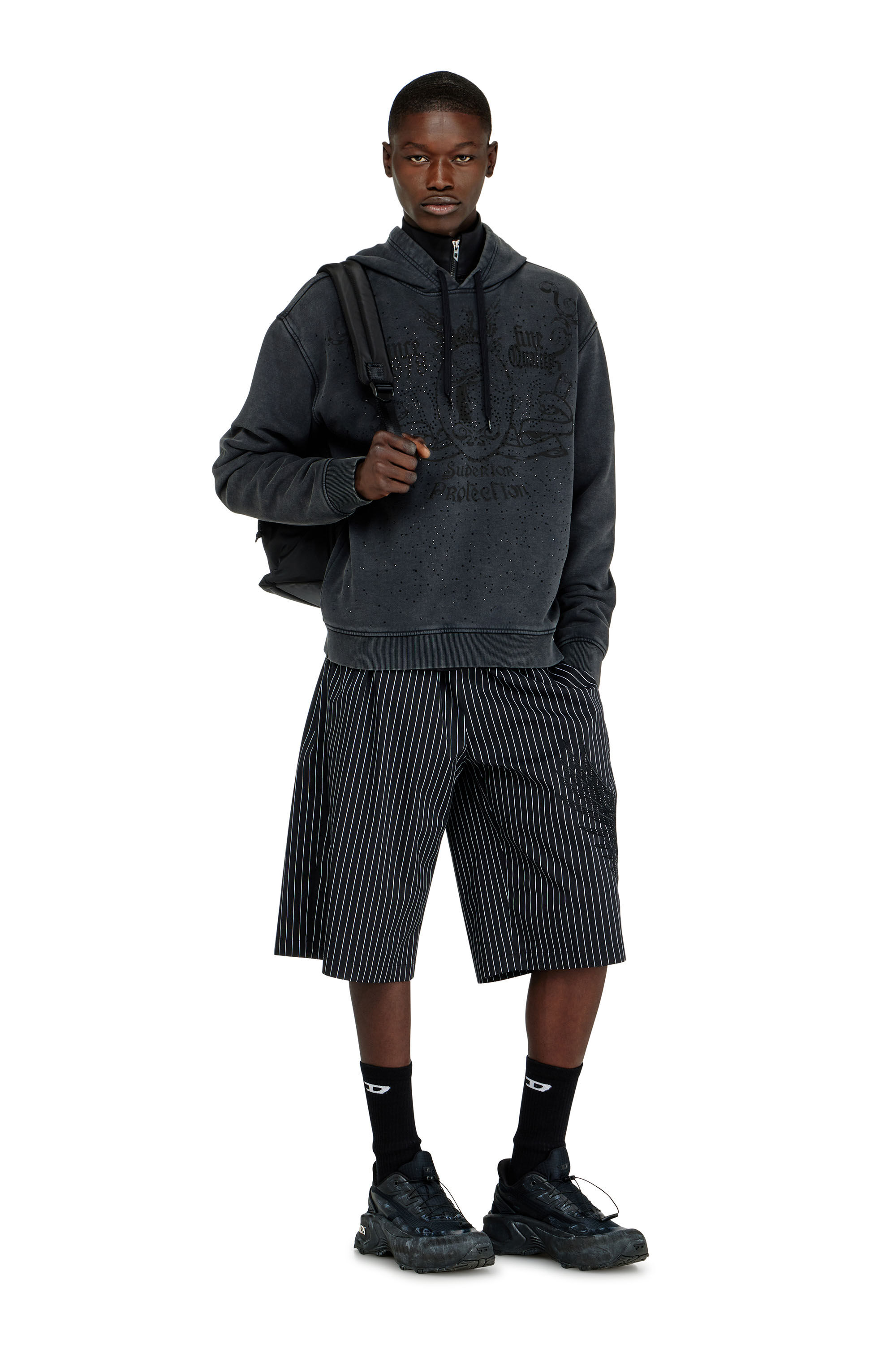 Diesel - S-NORM-HOOD-AA3, Sudadera con capucha estampada y apliques de strass Hombre in Gris - 1