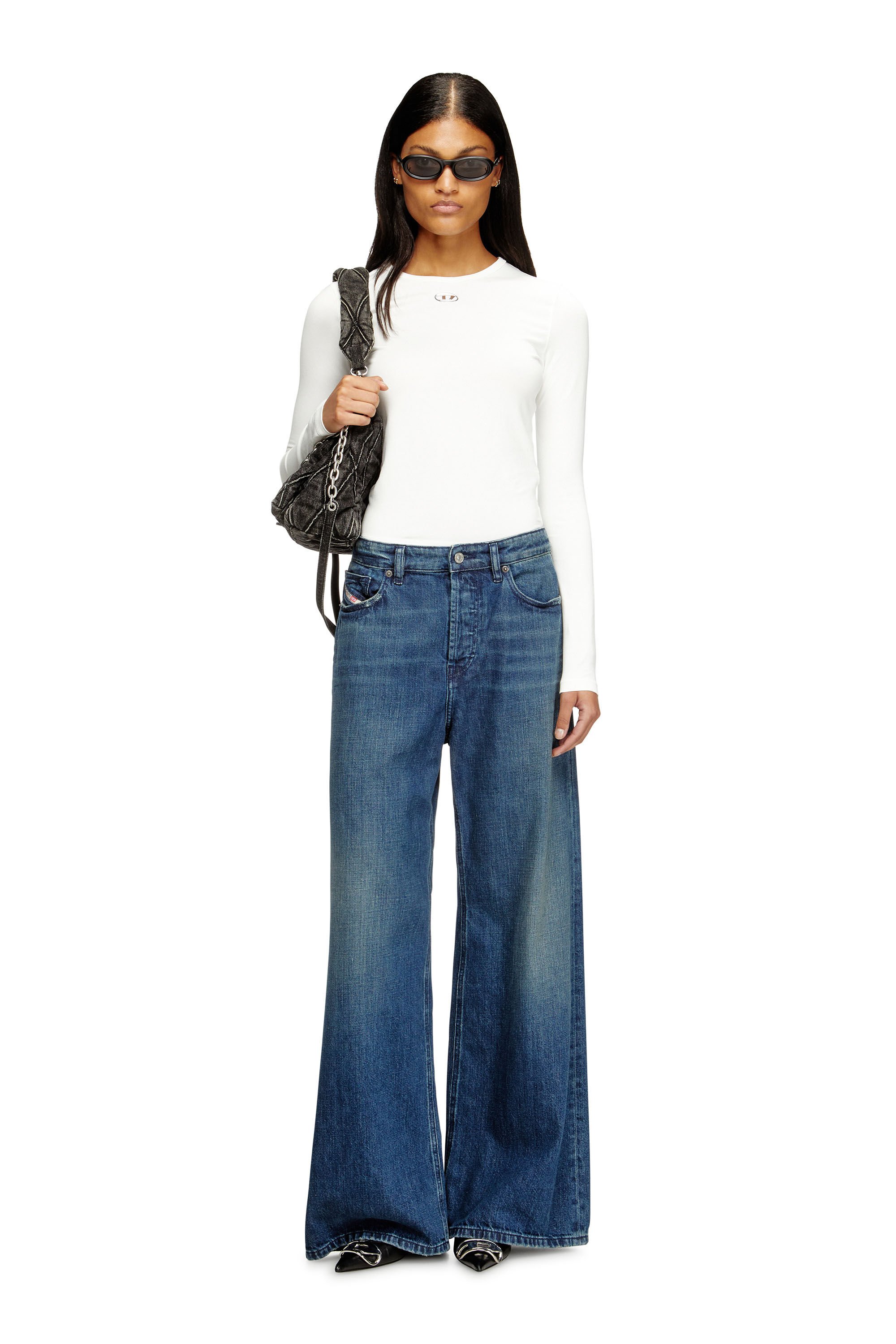 Diesel - T-UNCUTIESLONG-LS-OD, Jersey de algodón con logotipo Oval D Mujer in ToBeDefined - 1