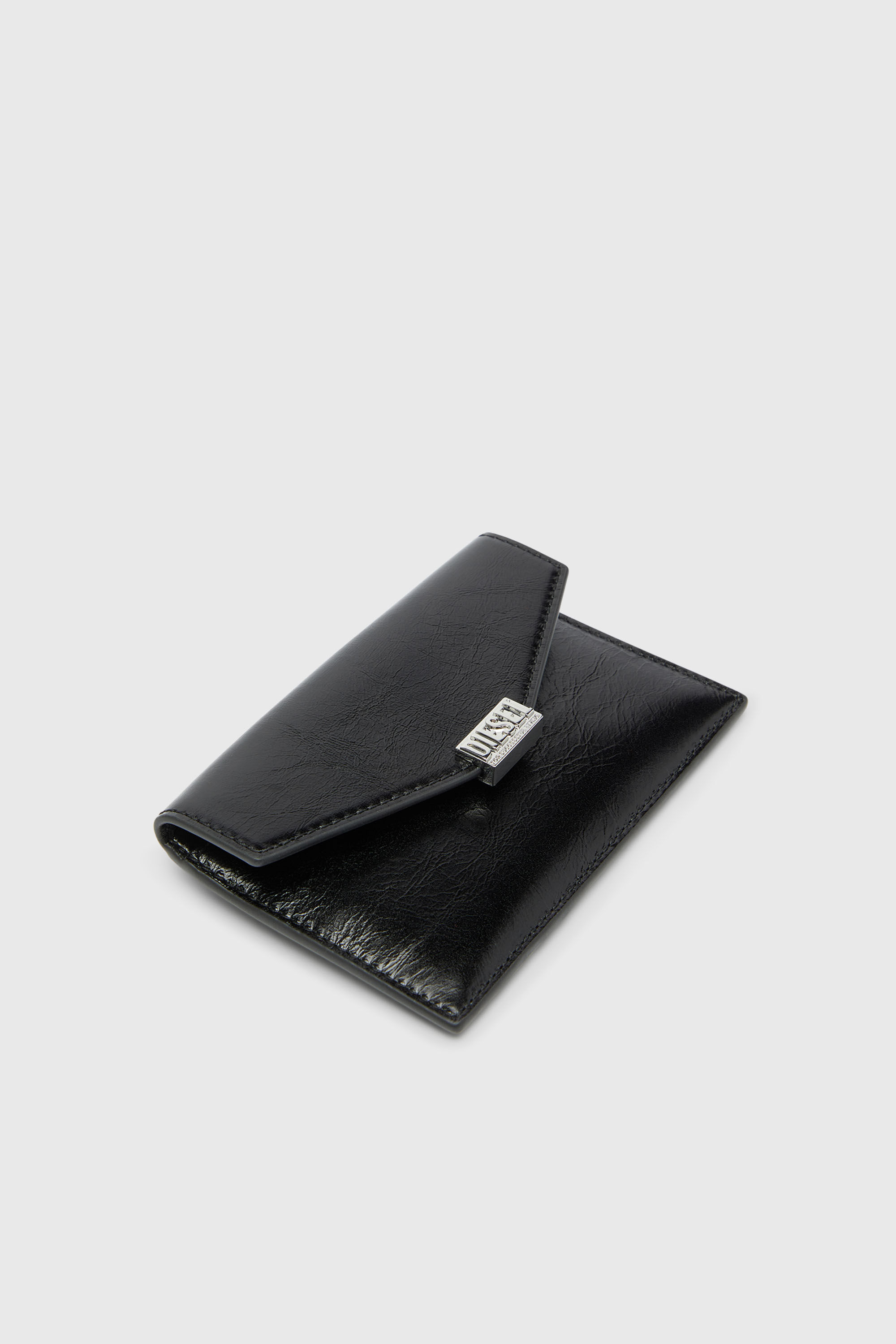Diesel - D-ENVELOP CARD HOLDER, Tarjetero tipo sobre en piel brillante arrugada Mujer in Negro - 3