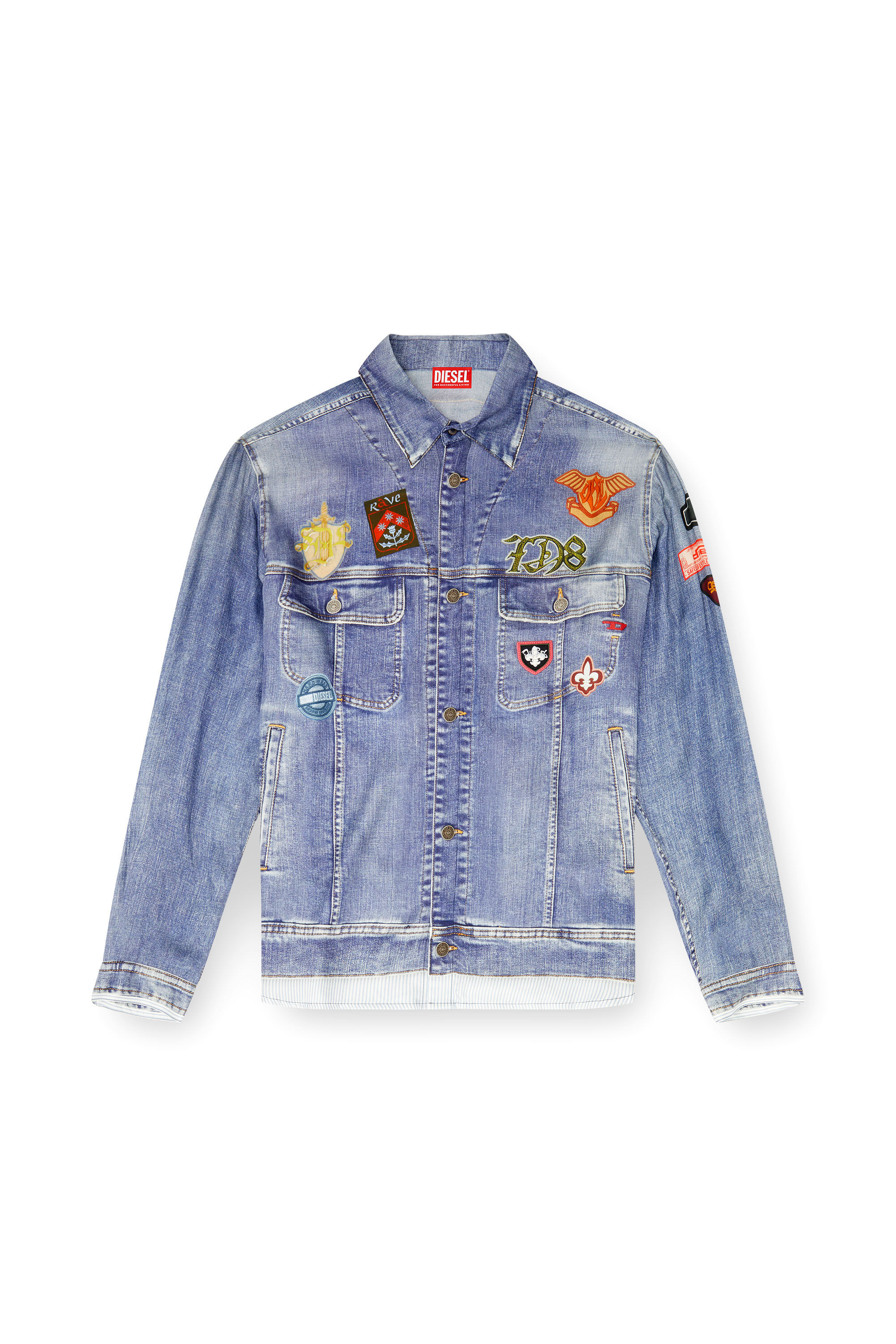 Diesel - S-SIMPLY-PATCH, Camisa satinada con estampado denim trompe-l'oeil Hombre in ToBeDefined - 2