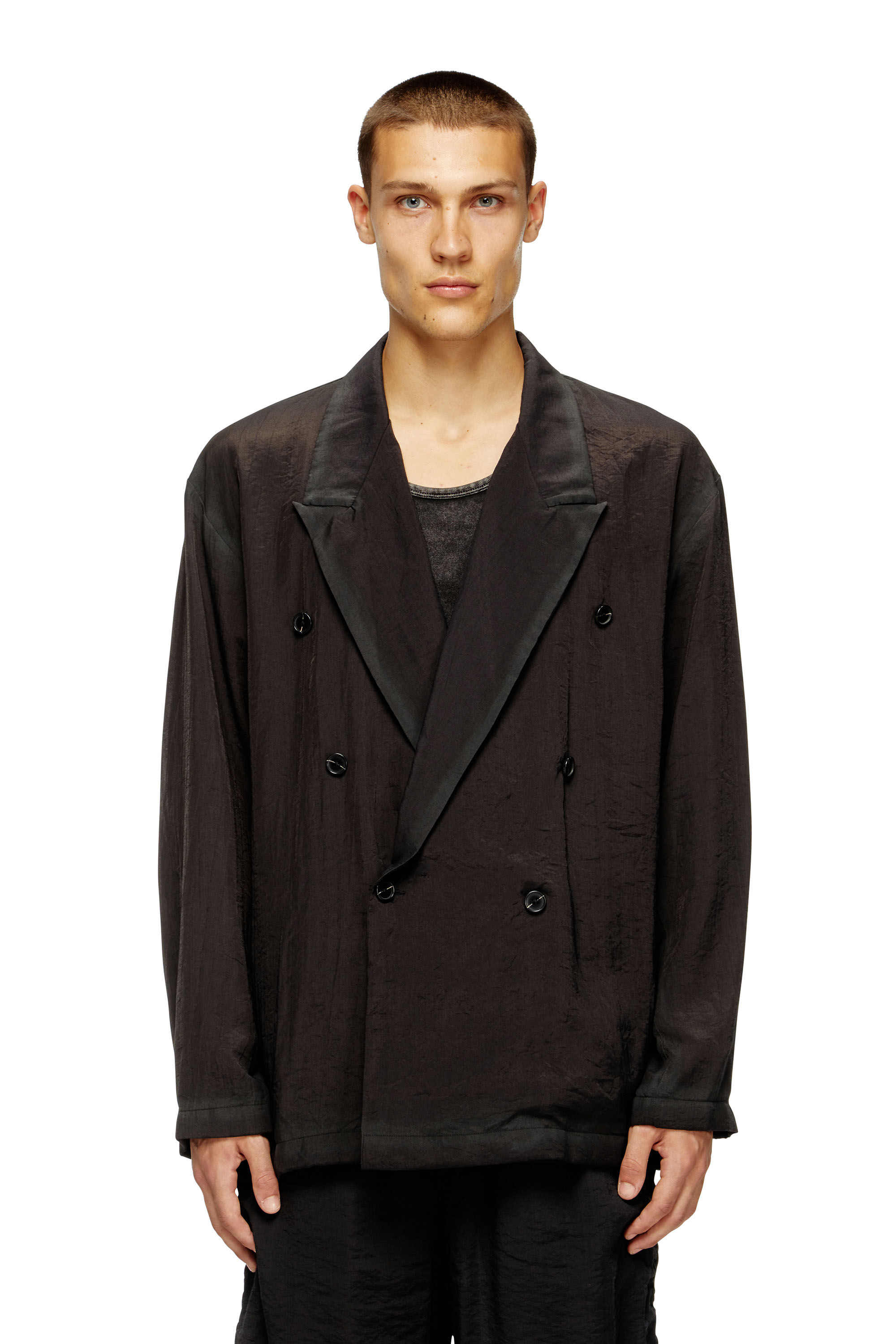 Diesel - J-KEYSERY, Blazer de doble botonadura en tejido arrugado Hombre in Gris - 2