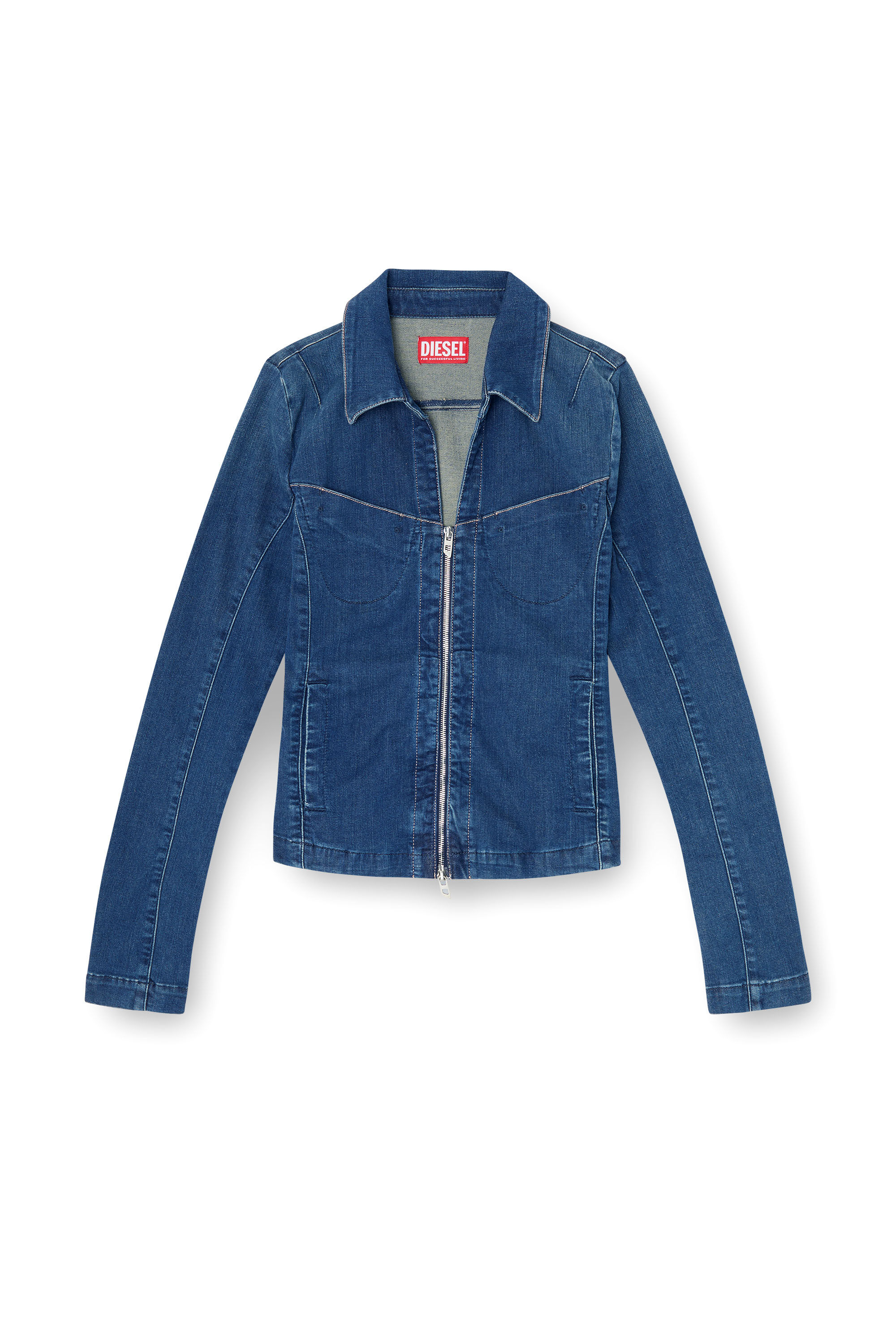 Diesel - DE-QUINOR-S1, Camisa con cremallera completa en denim Mujer in Azul marino - 2