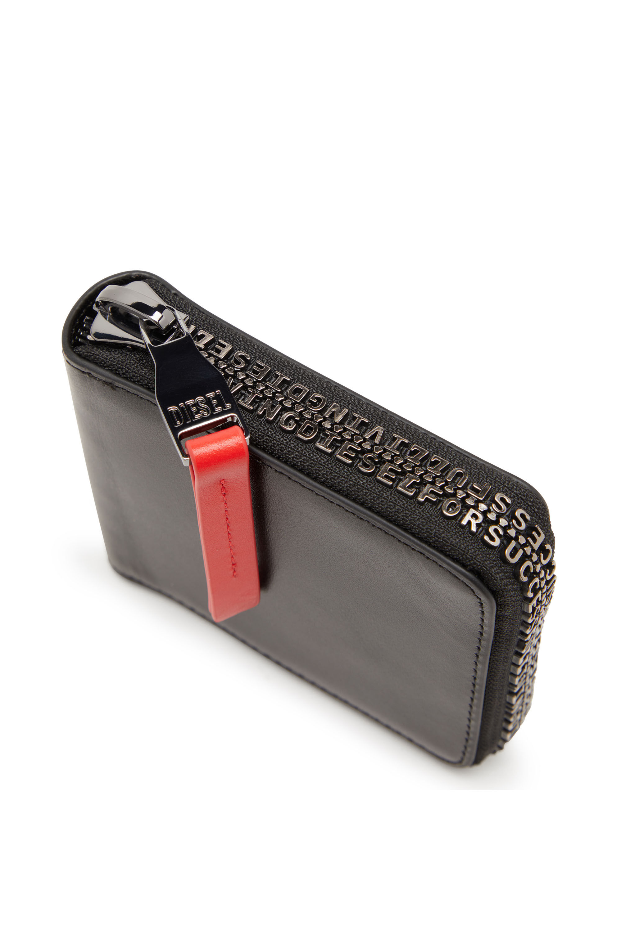 Cartera de cuero con cremallera con logotipo Hombre Negro Diesel