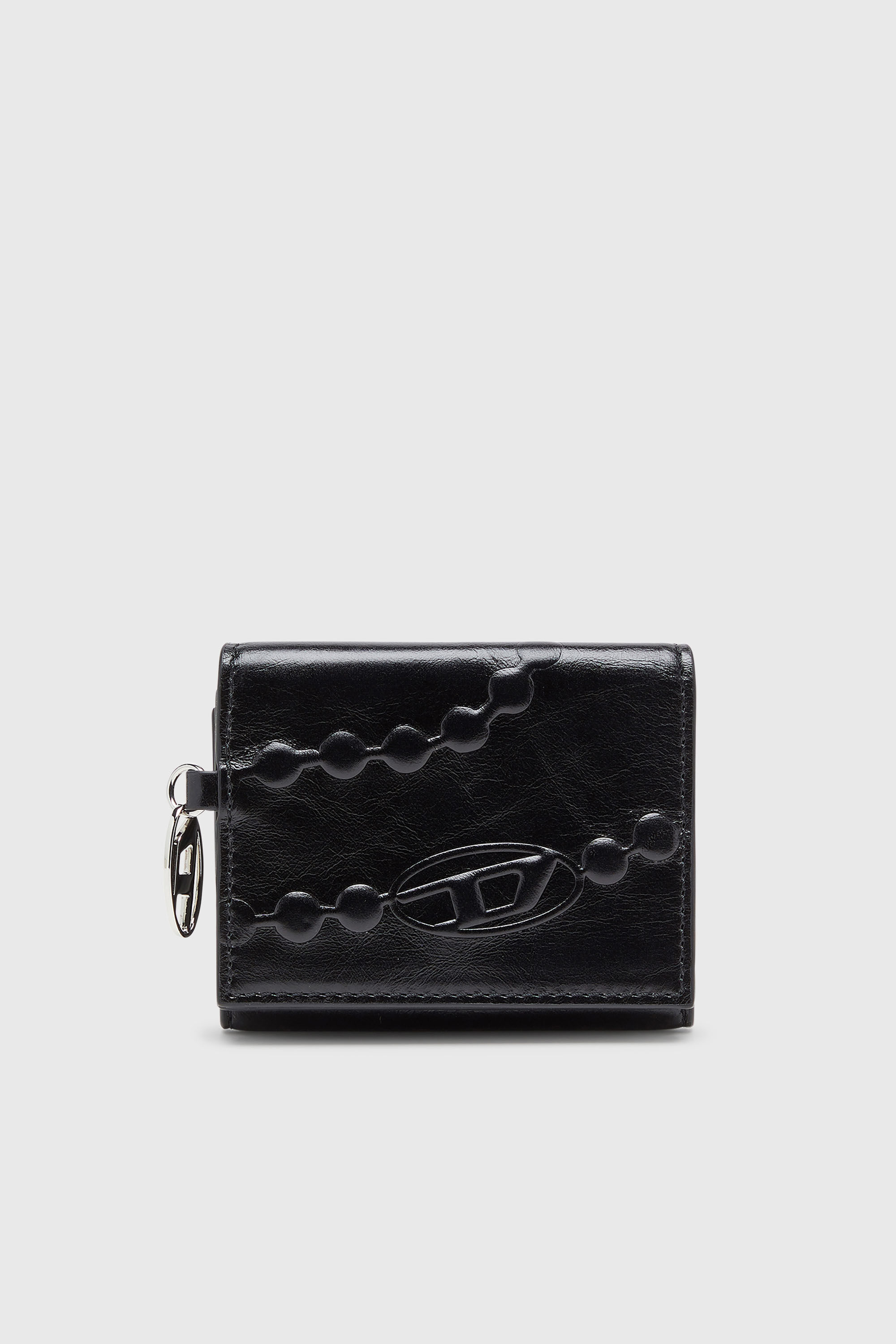 Diesel - OVAL-D TRI FOLD ZIP COIN XS II, Cartera de piel triple con motivo en relieve Mujer in Negro - 1