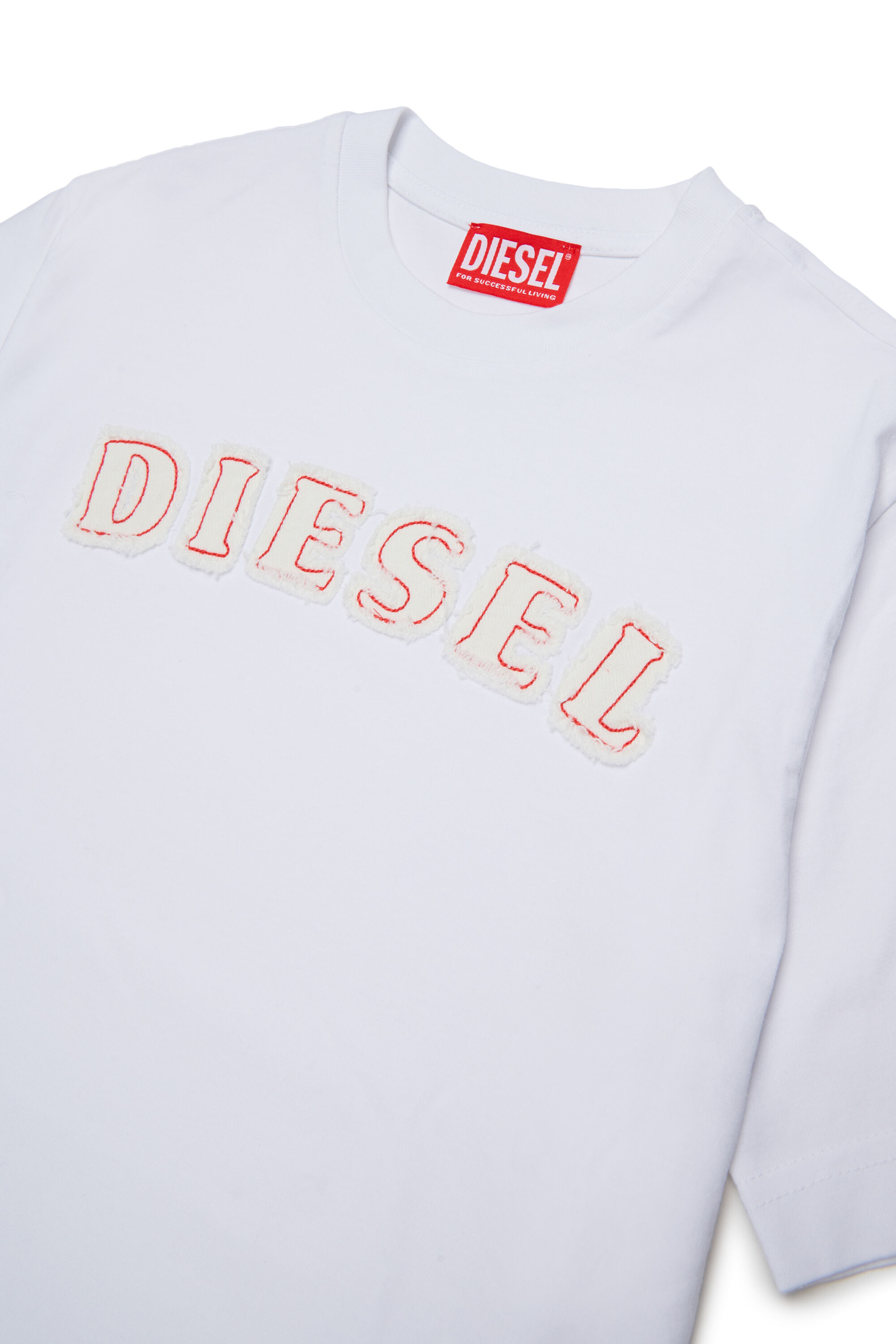 Diesel - TJEANS OVER, Camiseta de algod&oacute;n con logo efecto deshilachado Hombre in Blanco - 3