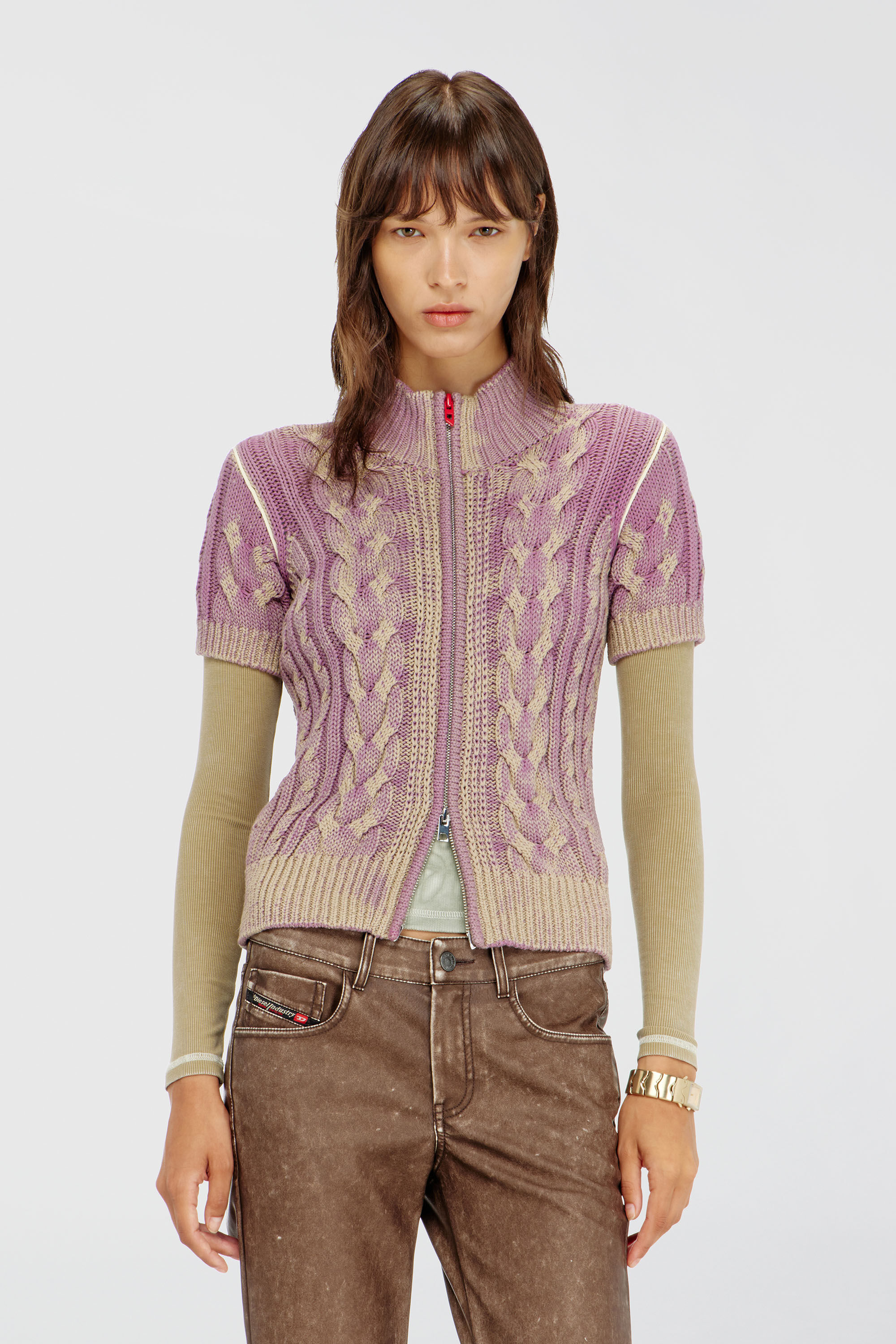 Diesel - M-ELANA, C&aacute;rdigan de punto con cremallera y manga corta Mujer in Multicolor - 3