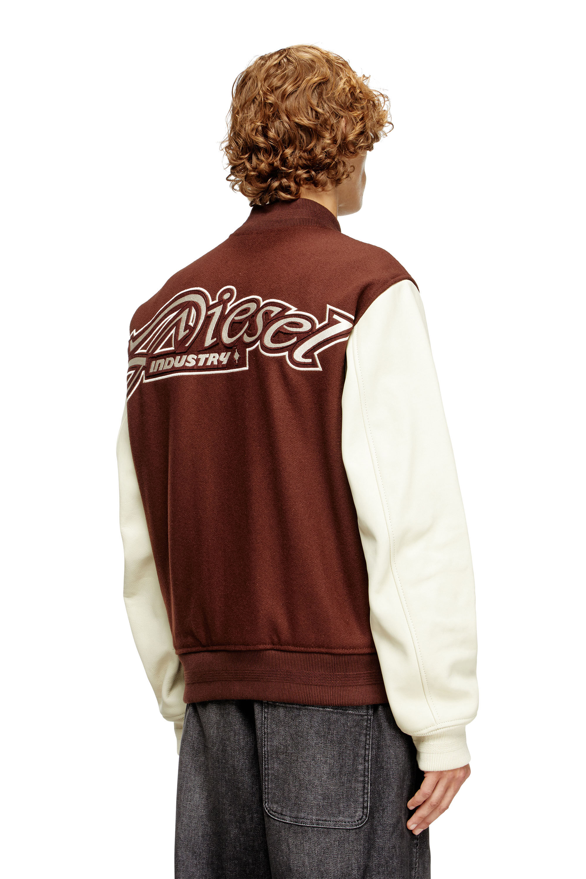 Diesel - L-KOPF, Chaqueta bomber acolchada de lana y cuero Hombre in Marrón - 4