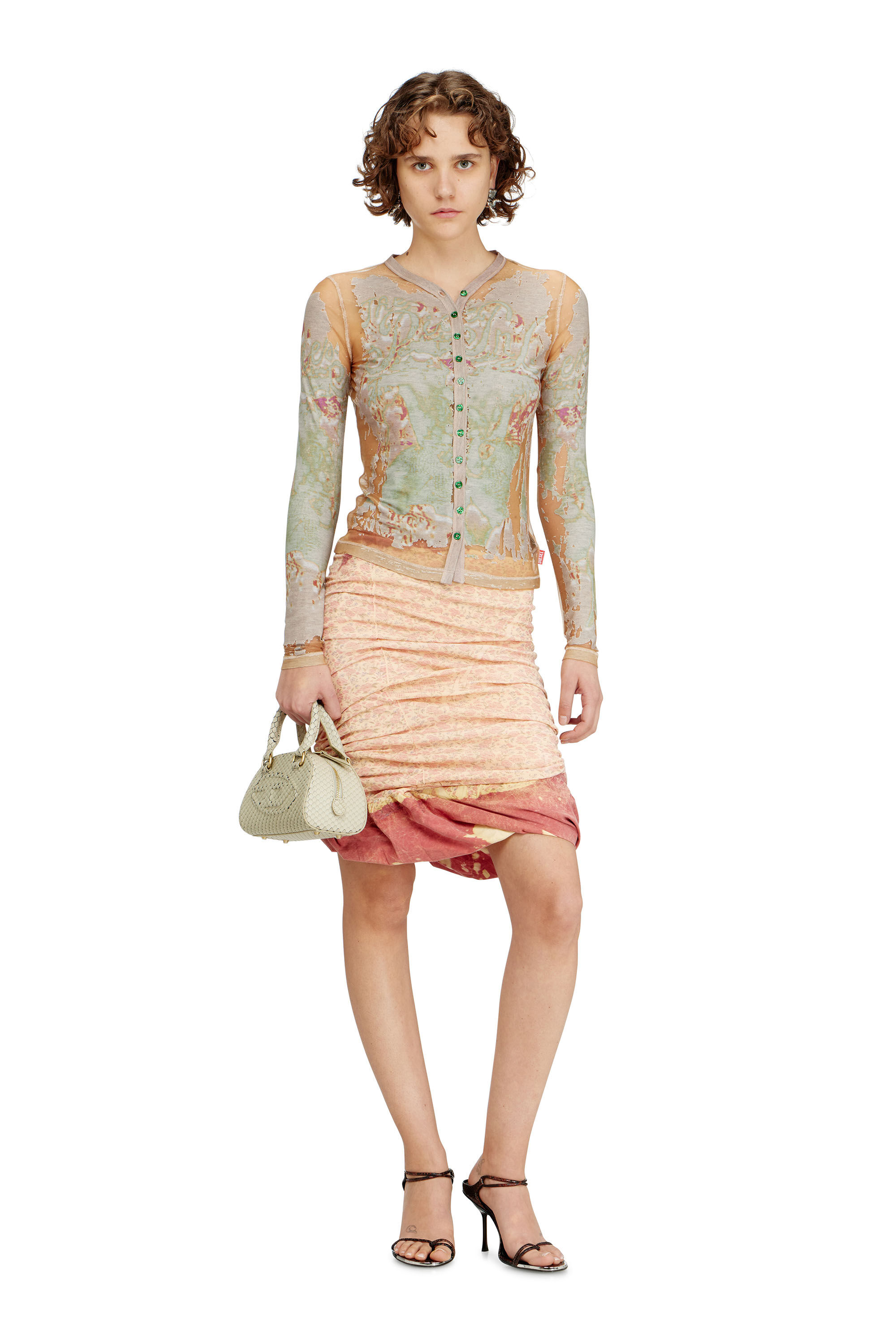 Diesel - T-GABRY, Top tipo c&aacute;rdigan de jersey devor&eacute; estampado Mujer in Marr&oacute;n - 1