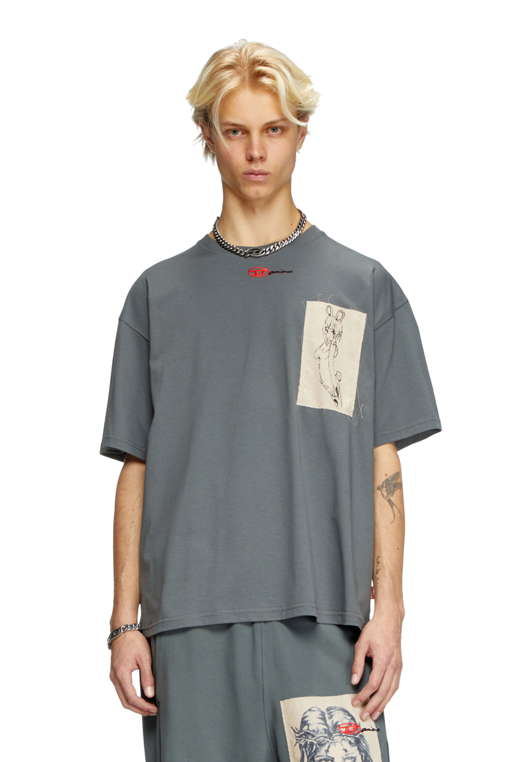 Diesel - T-BOXT-1P-DD, Camiseta con parche de tatuaje Unisex in Gris - 3