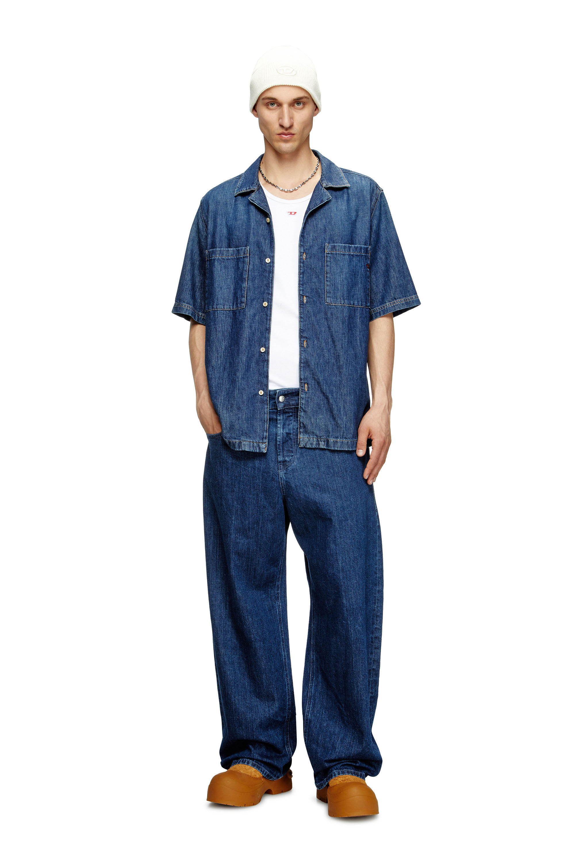 Diesel - D-PAROSHORT, Camisa de bolos en denim Hombre in Azul marino - 1