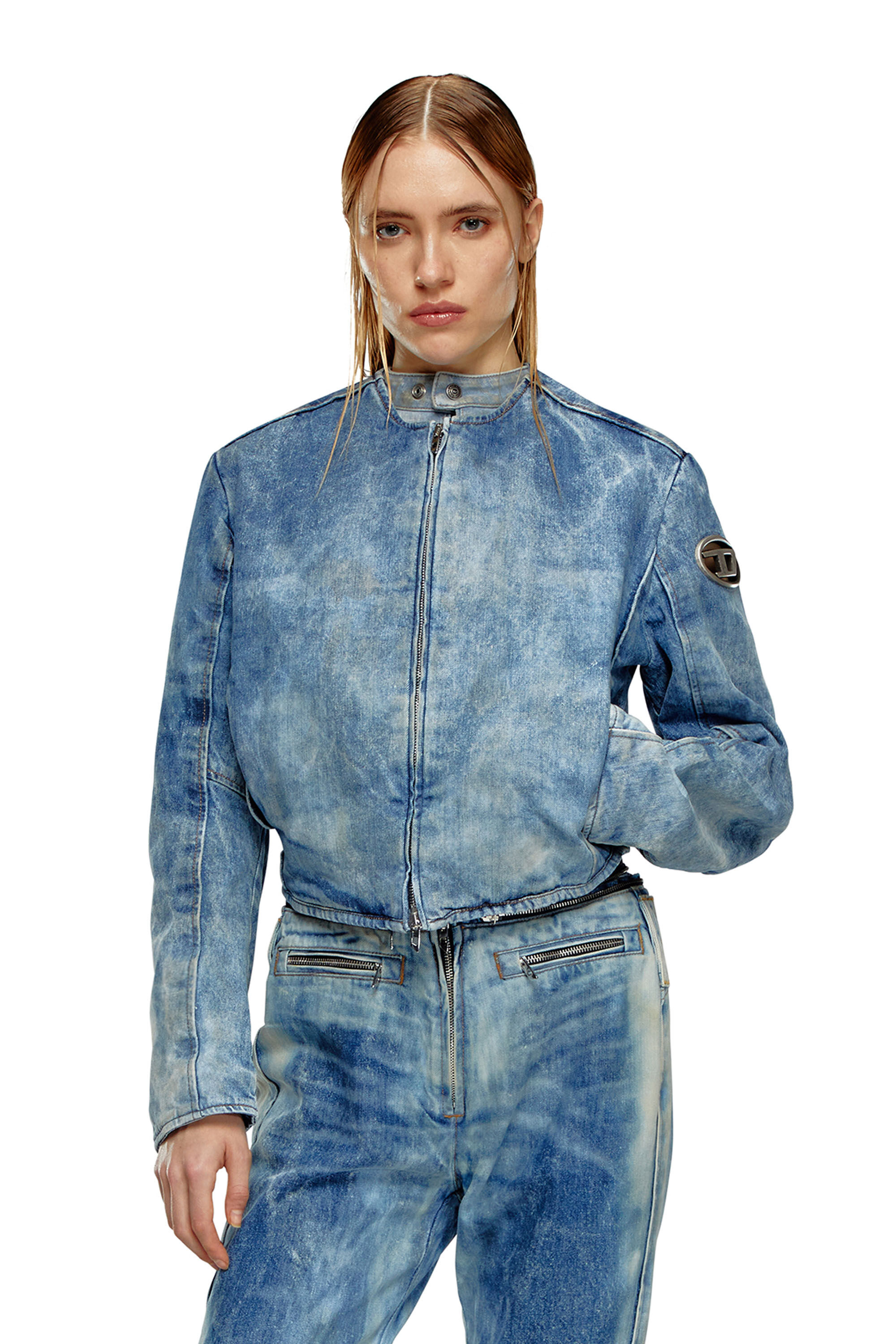 Diesel - DE-CALUR-FSE, Chaqueta de denim con detalles biker de cremallera Mujer in Azul marino - 3