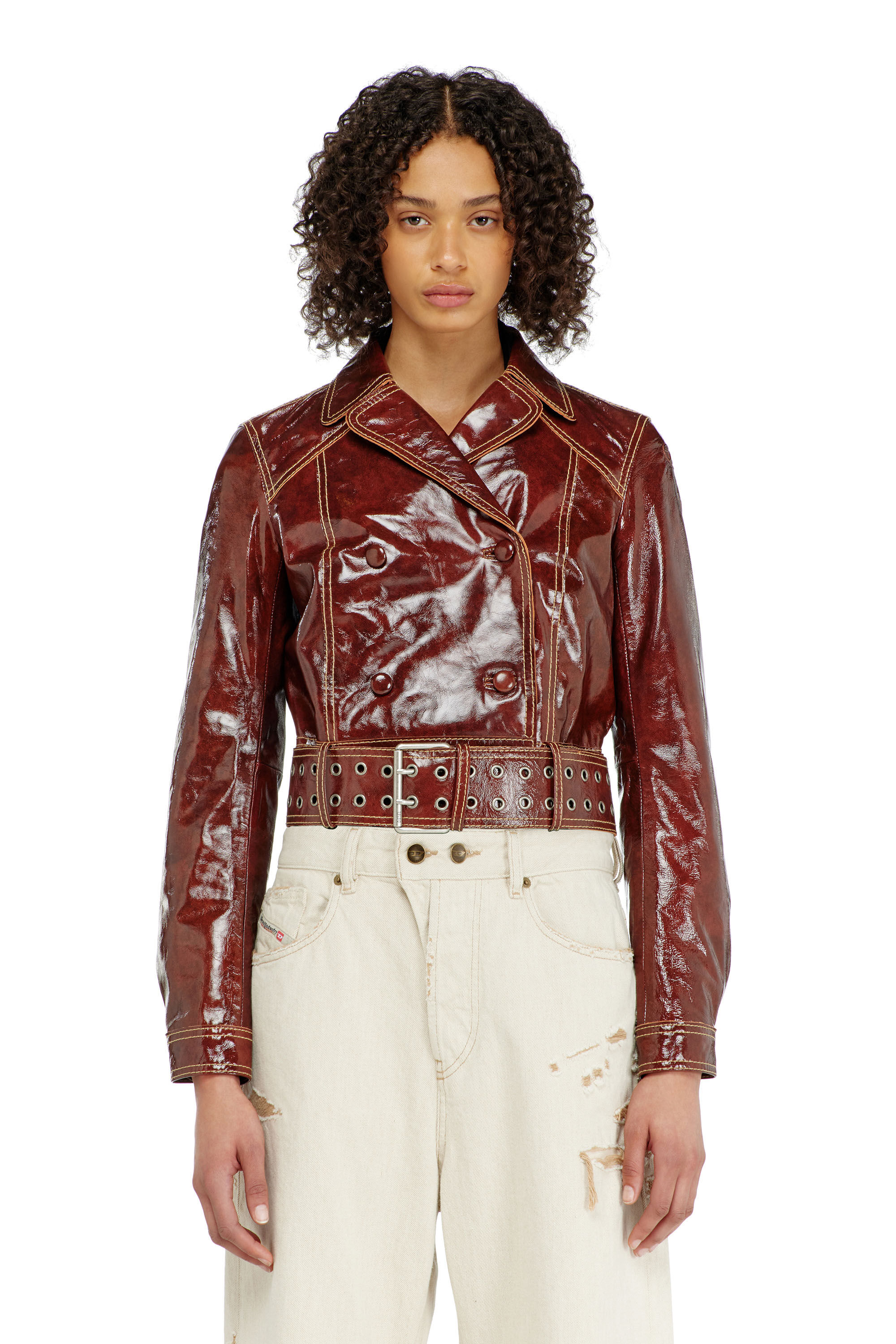 Diesel - L-EGEND, Chaqueta de charol con cintur&oacute;n ancho Mujer in ToBeDefined - 5