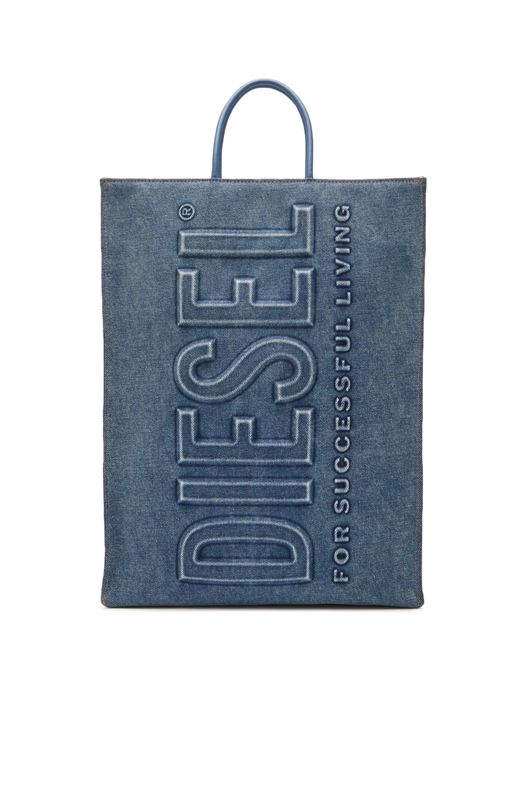 Diesel - DSL SHOPPER 3D L X, Dsl Shopper 3D L X - Tote grande de denim sobreteñido Unisex in Azul marino - 1