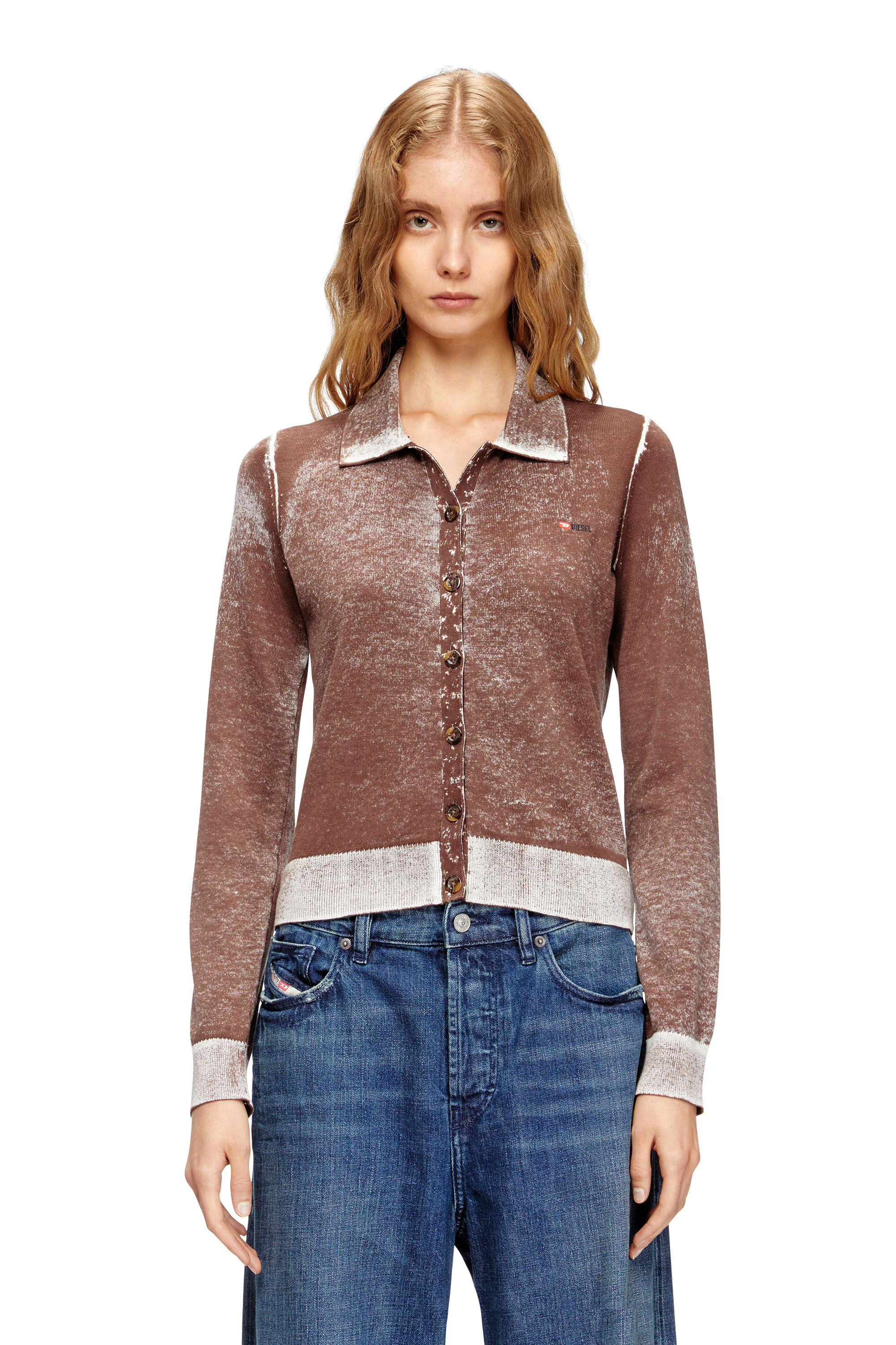 Diesel - M-LOREN, Woman's Cardigan with faded reverse print in Brown - 3