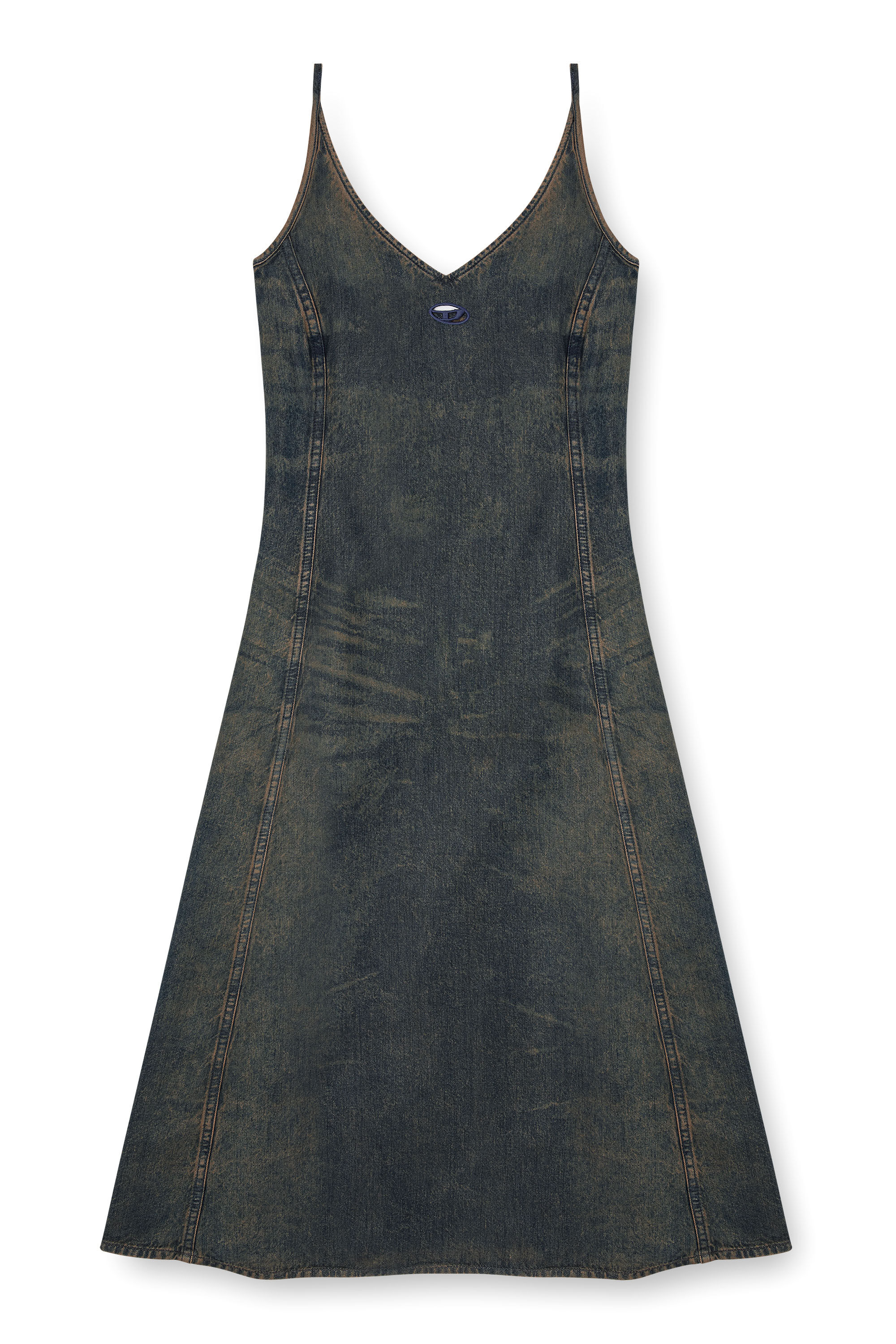 Diesel - DE-BELD-S, Vestido midi en denim fluido con efecto de suciedad Mujer in Azul marino - 2