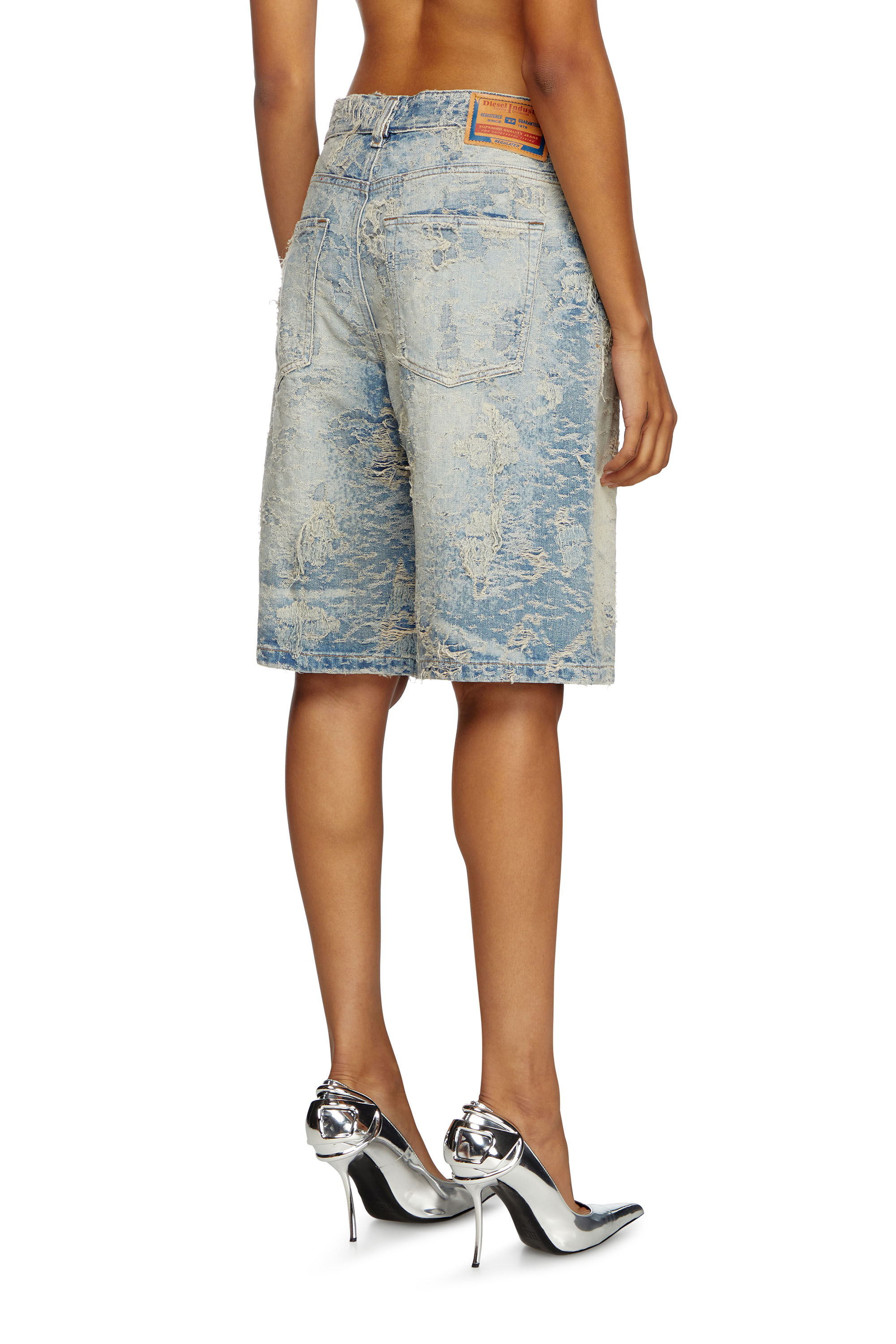 Diesel - DE-SIRE-SHORT-FSF, Pantalones cortos de denim en jacquard con efecto de suciedad Mujer in Azul marino - 4