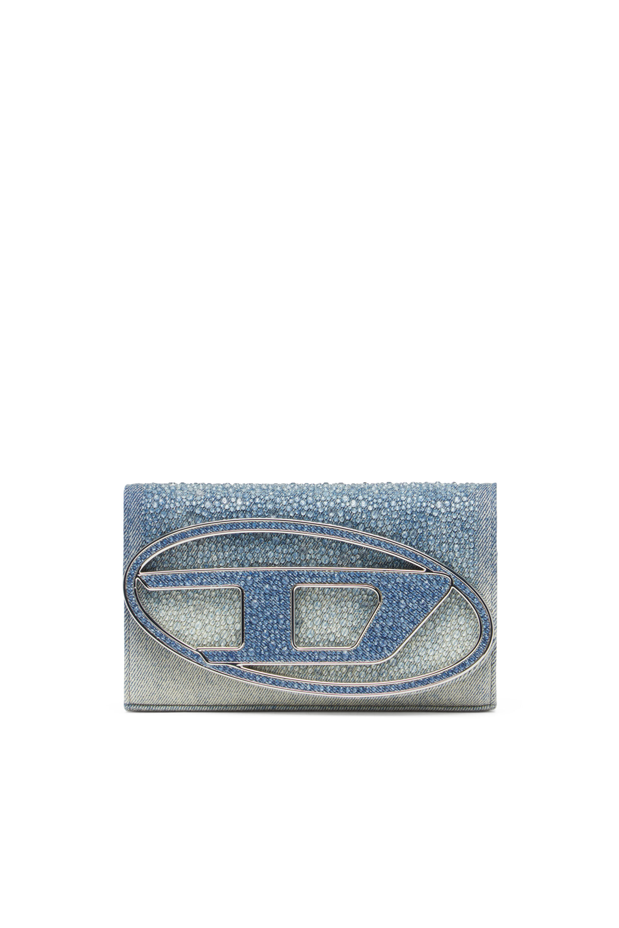 Diesel - 1DR WALLET STRAP, Monedero en denim con cristales Mujer in Azul marino - 1