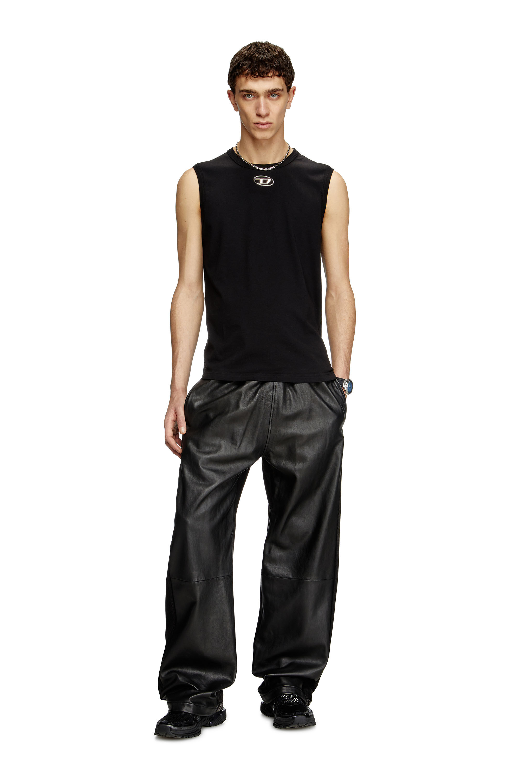 Diesel - T-BISCO-OD, Camiseta con tirantes con logotipo Oval D metálico Hombre in Negro - 1