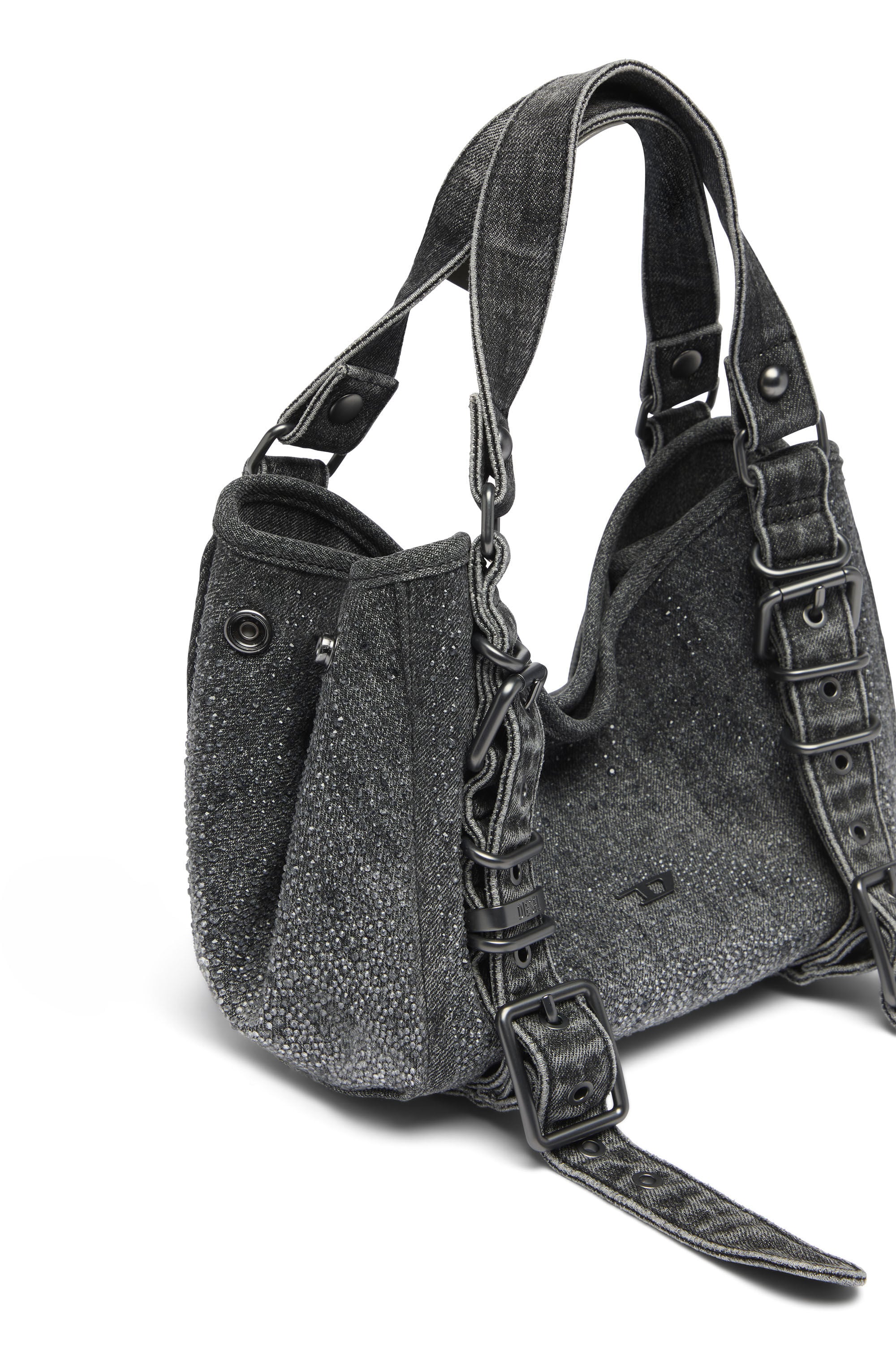 Diesel - D-ONE TOPHANDLE S, D-One-Bolso small con asa superior de denim solarizado con cristales Mujer in Negro - 5