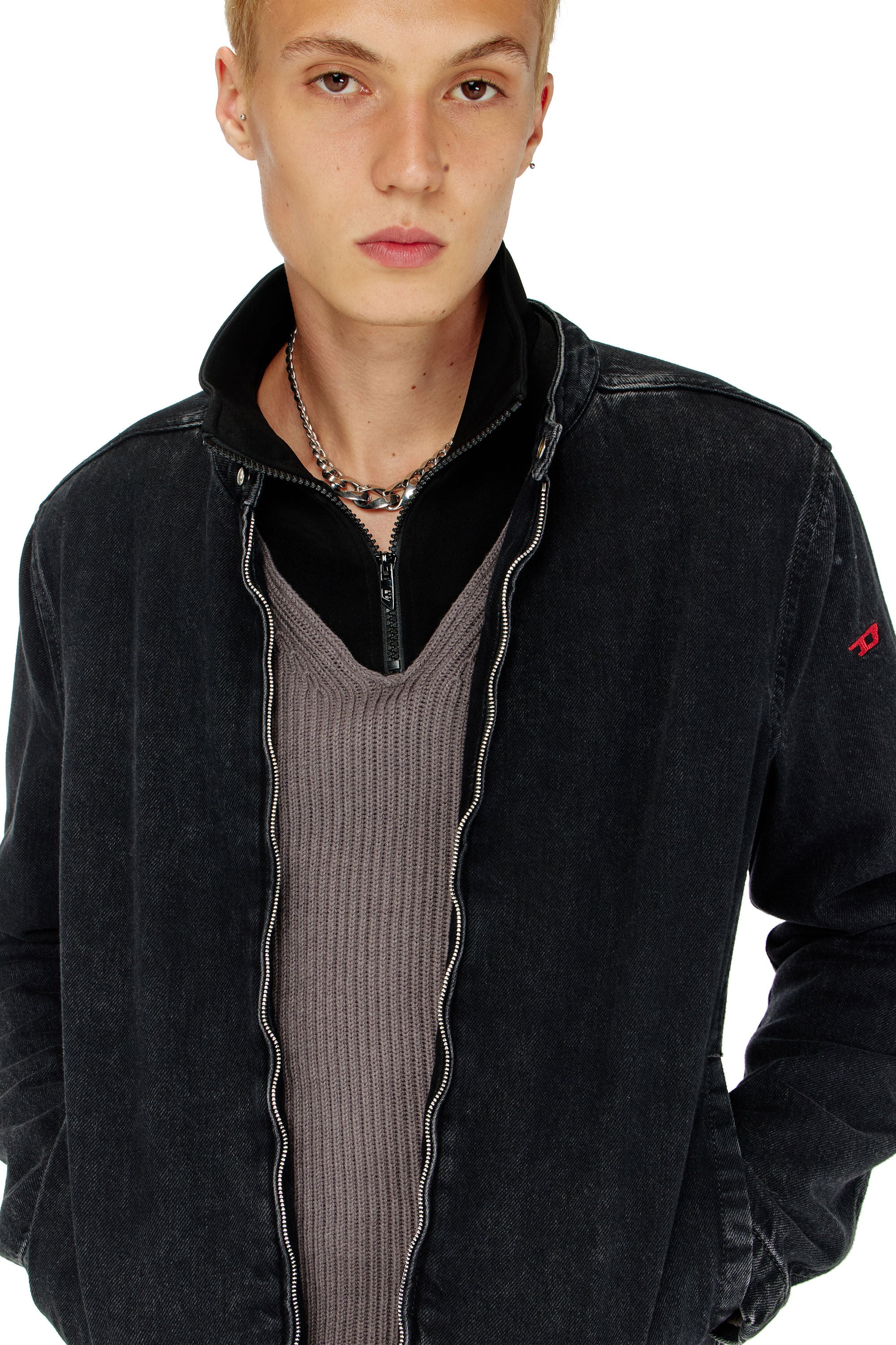 Diesel - D-GLORY, Chaqueta biker de denim con lavado oscuro Hombre in Negro - 5