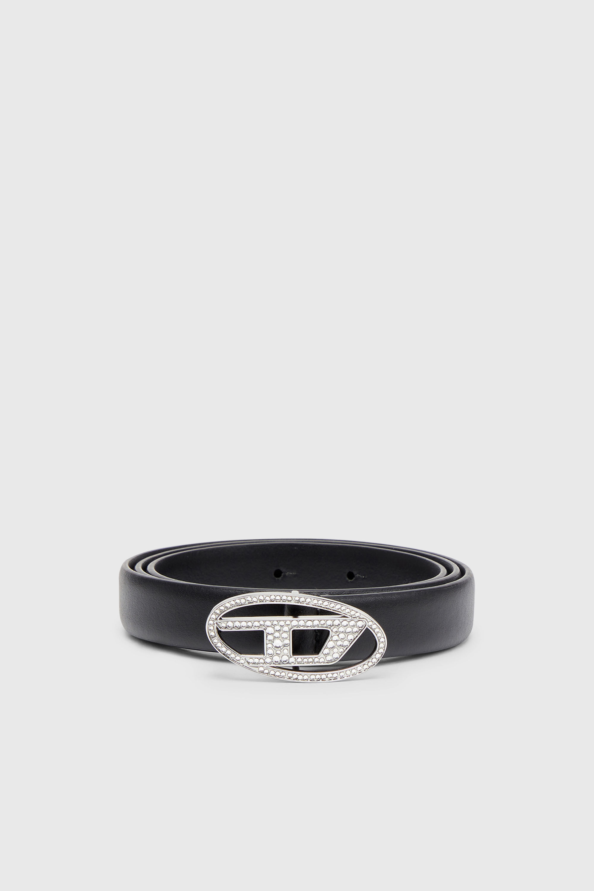 Diesel - B-1DR STRASS 20, Cintur&oacute;n 1.9 cm fino de cuero delgado con hebilla de cristal Mujer in Negro - 1