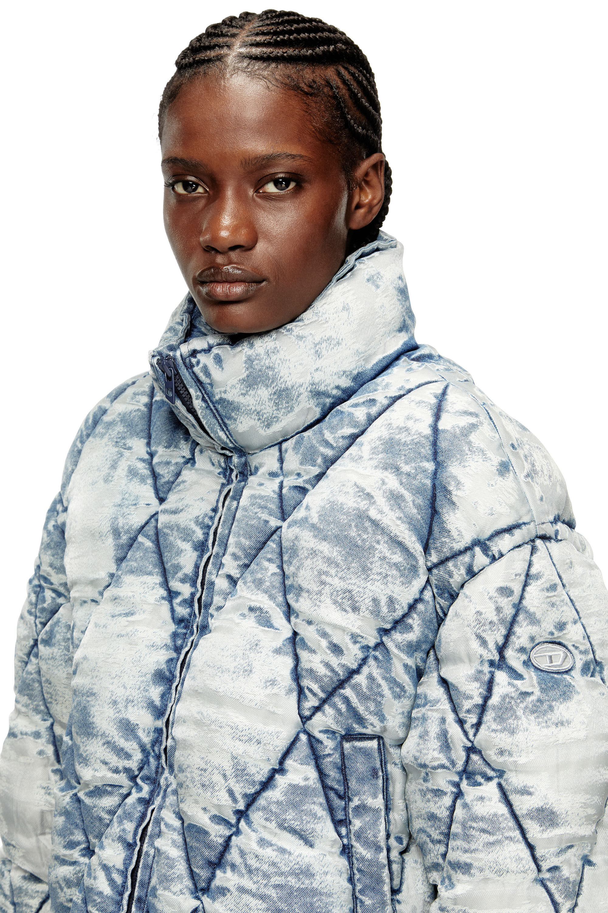 Diesel - W-HISTEL, Chaqueta de plumón en tejido devoré acolchado de rombos Mujer in Azul marino - 5