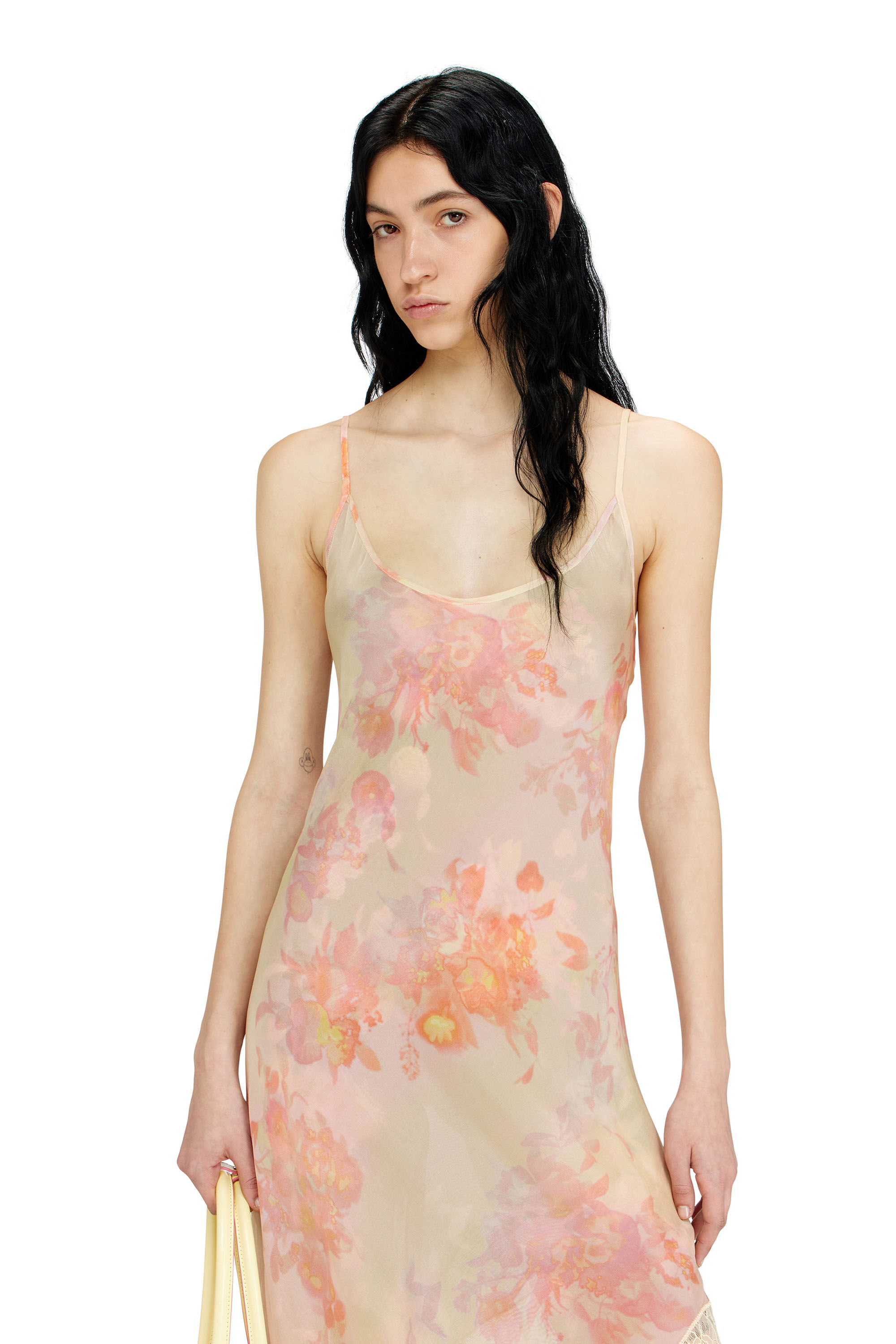 Diesel - D-ANCEL, Vestido lencero midi con estampado floral y ribete de encaje Mujer in ToBeDefined - 4