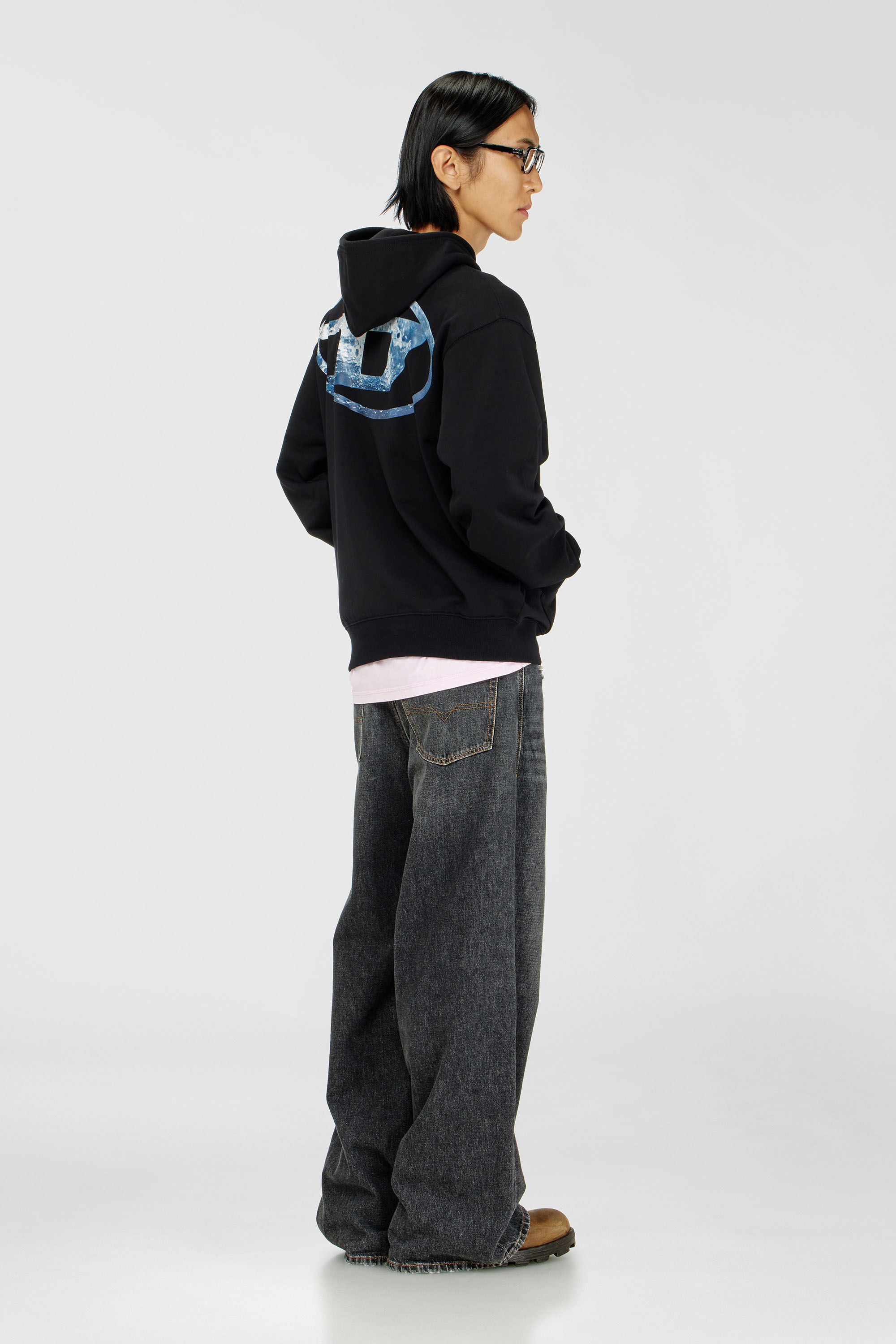 Diesel - S-LUK-H-MOON-T92, Sudadera con capucha con logotipo Oval D Hombre in Negro - 1