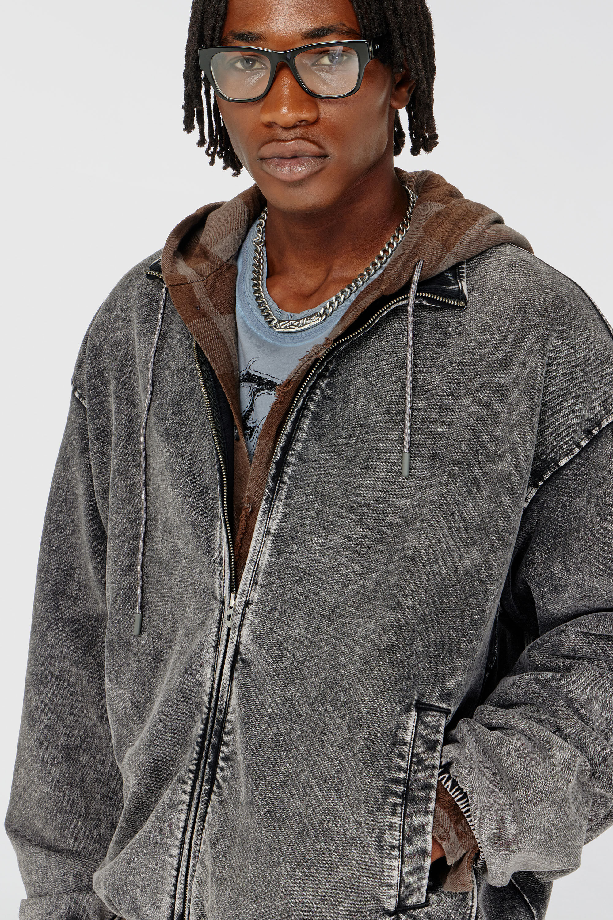 Diesel - S-CORSY, Chaqueta de felpa con efecto denim Hombre in Gris - 5