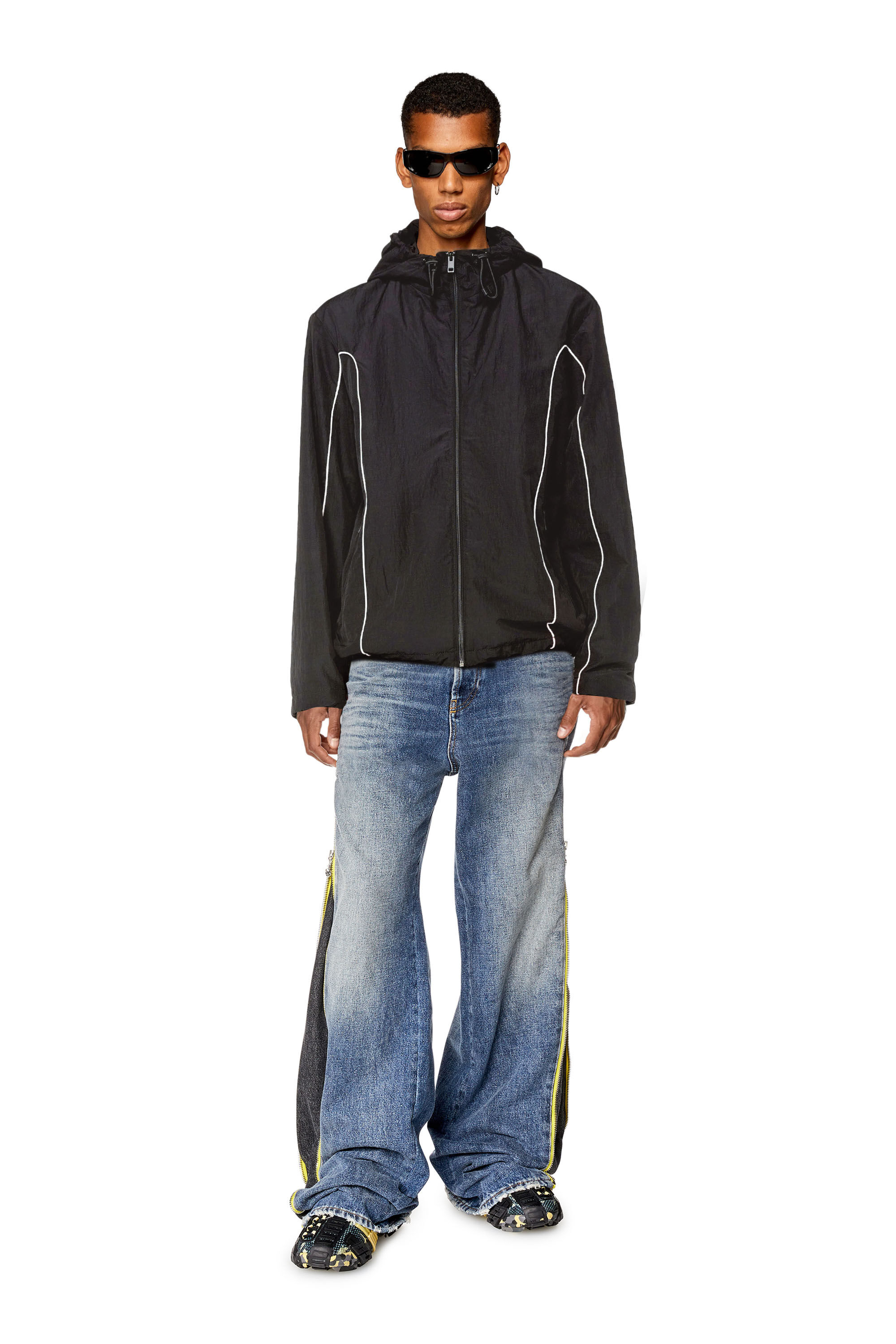 Men's Windbreaker with contrast piping | Black | Diesel ES