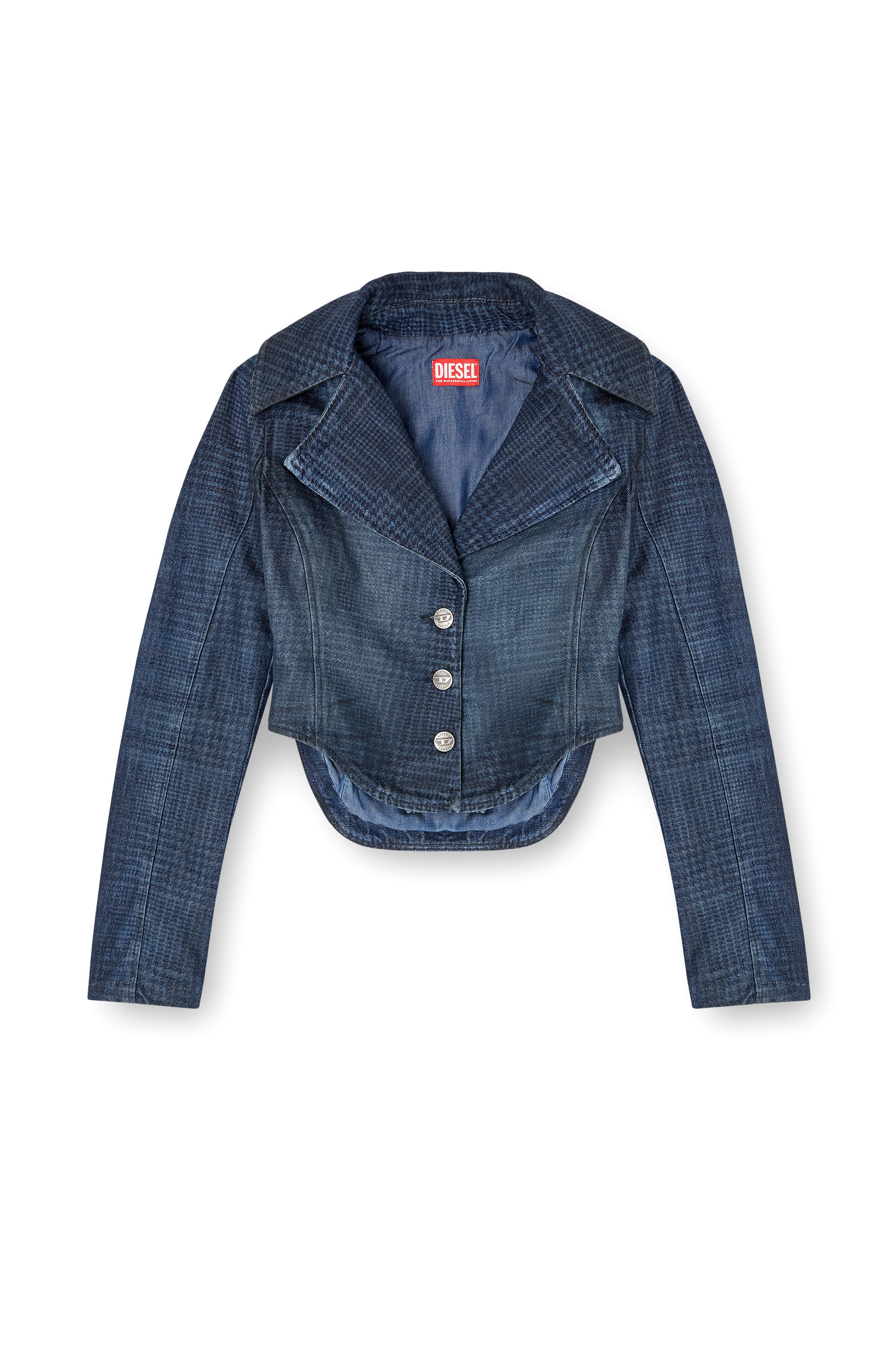 Diesel - DE-ALI-S, Chaqueta corta de denim príncipe de Gales Mujer in Azul marino - 2