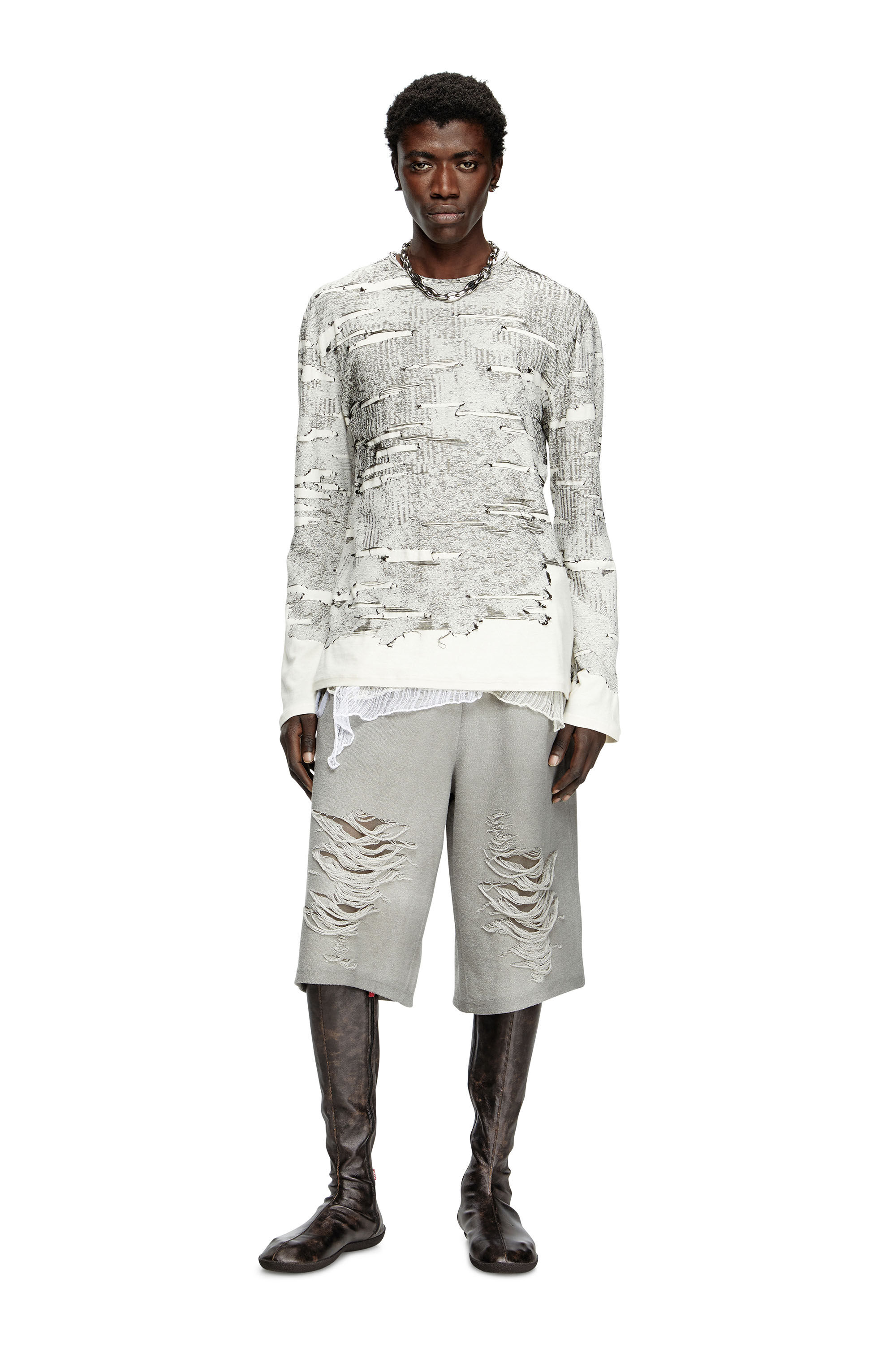 Diesel - P-PERC-SHORT, Pantalones cortos con rodillas desgastadas Hombre in Gris - 1