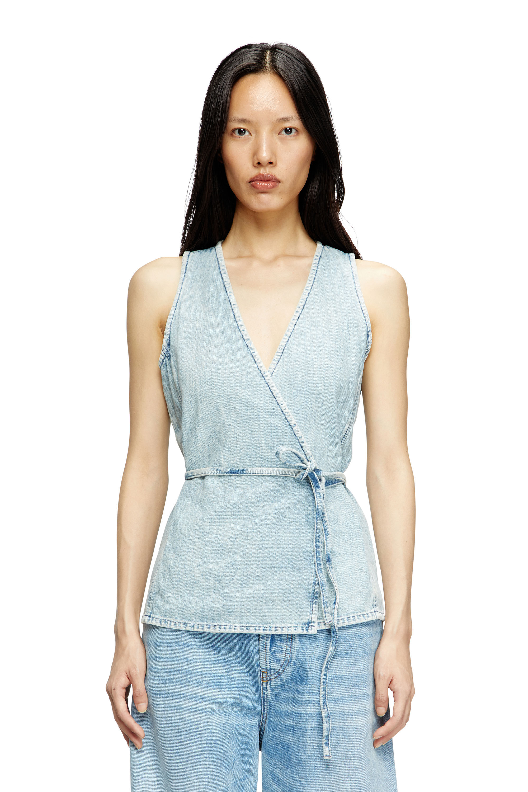 Diesel - DE-VERN, Top cruzado en denim en espiga Mujer in Azul marino - 3