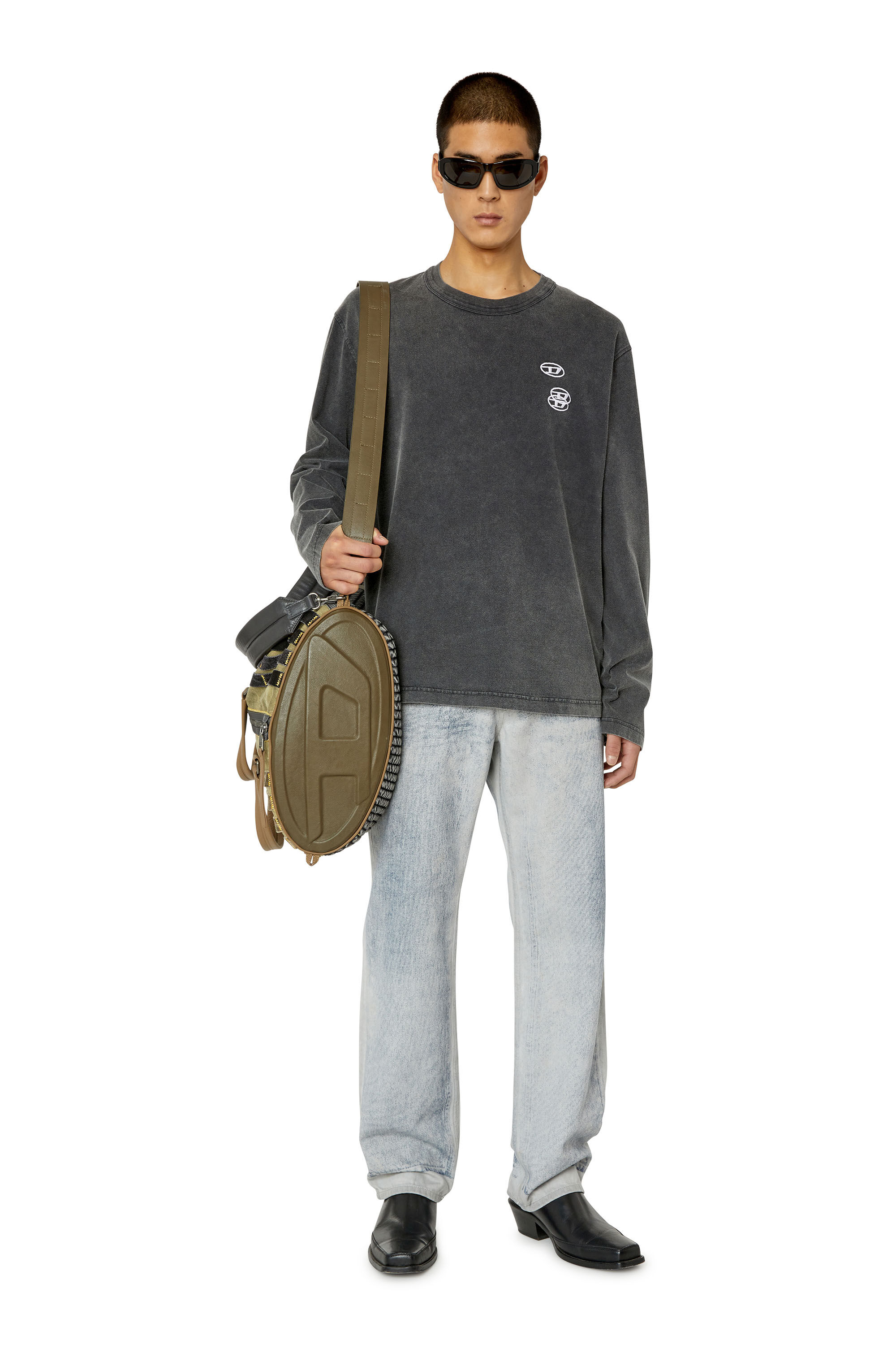 Diesel - T-CRANE-LS-SLITS, Camiseta con triple bordado de logotipo Hombre in Negro - 1