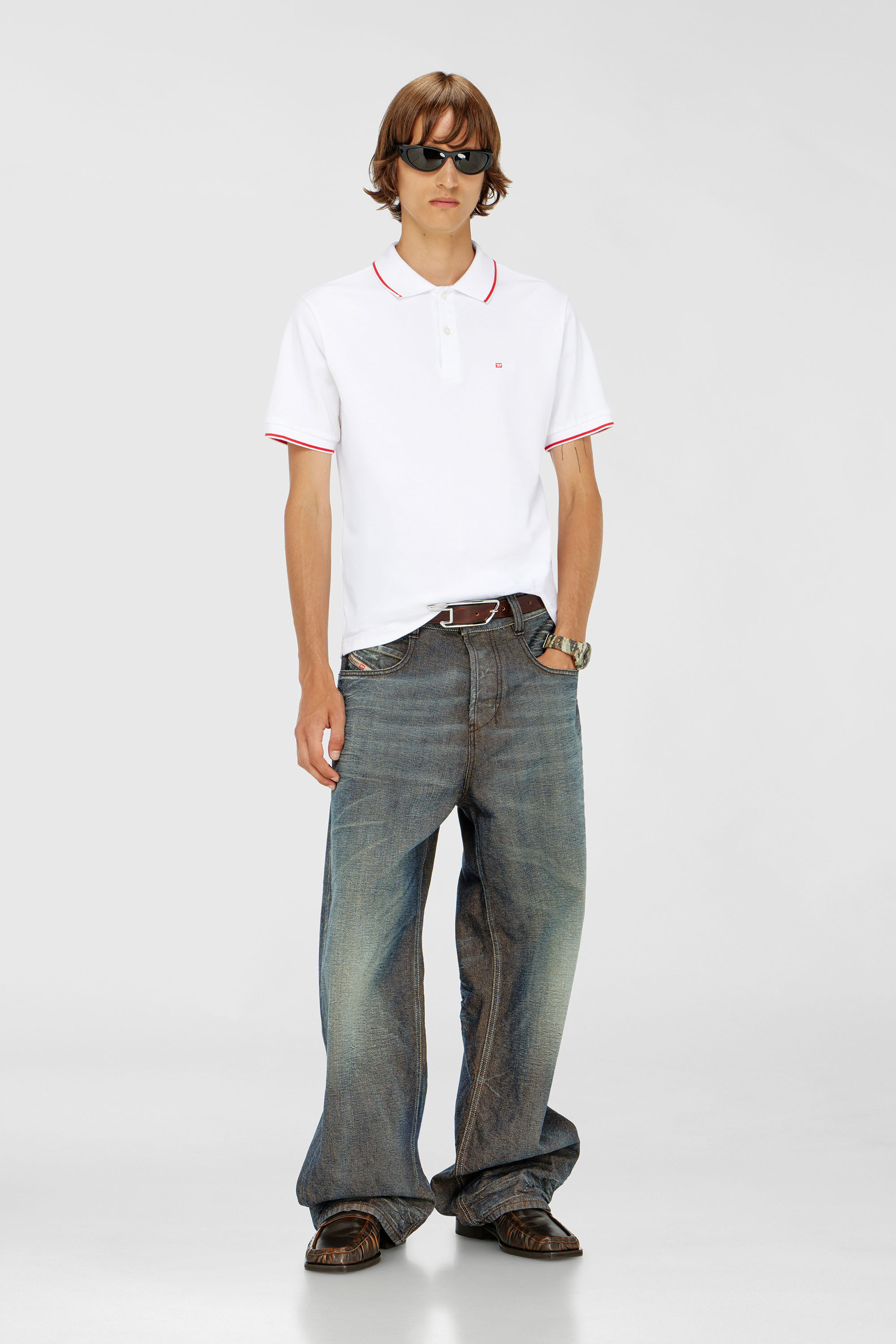 Diesel - T-FERRY-MICRODIV, Polo con peque&ntilde;o bordado Diesel Hombre in Blanco - 1