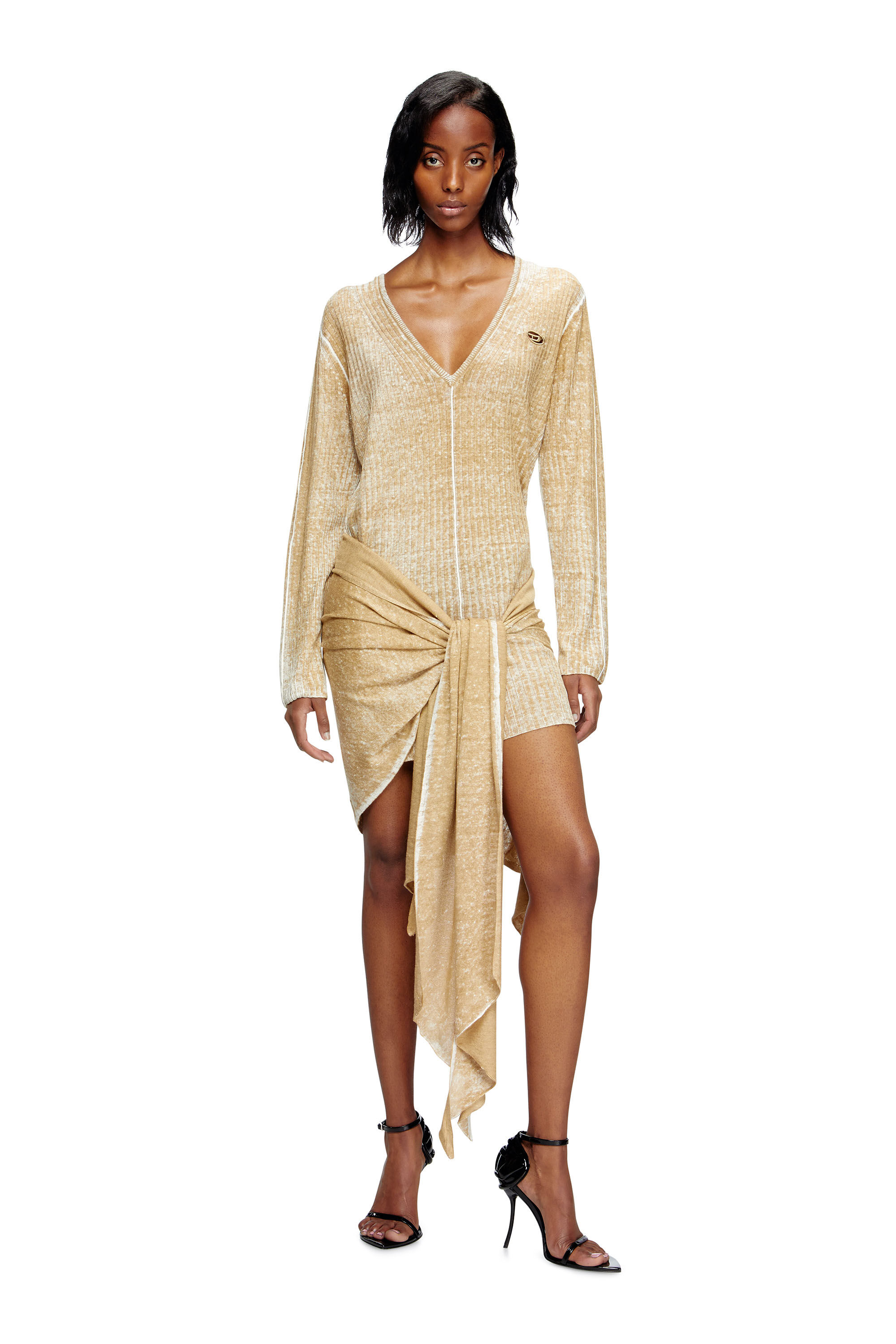 Diesel - M-EGAKNOT, Vestido de punto con lazo en la cadera Mujer in Beige - 3