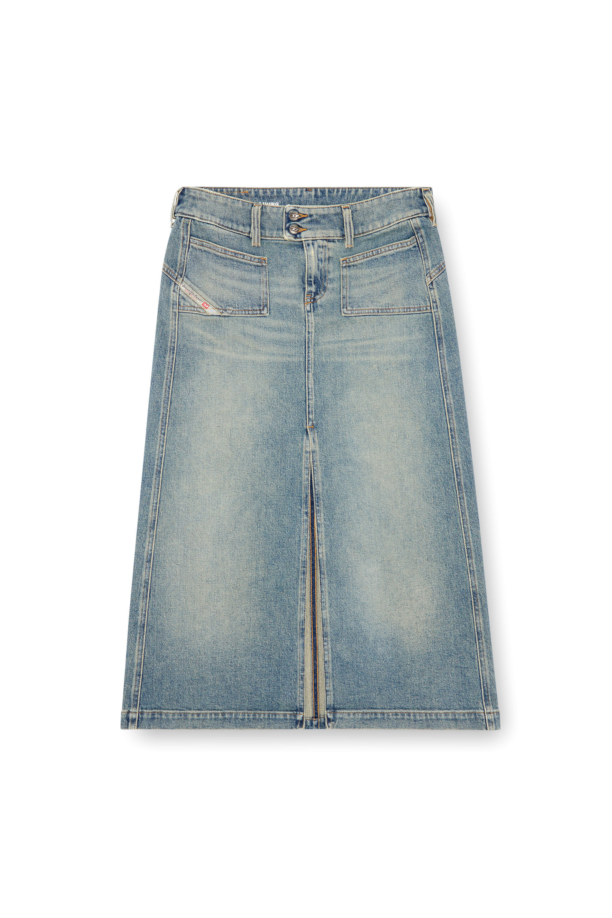 Diesel - DE-HUSH-MID, Falda midi en denim Mujer in Azul marino - 2