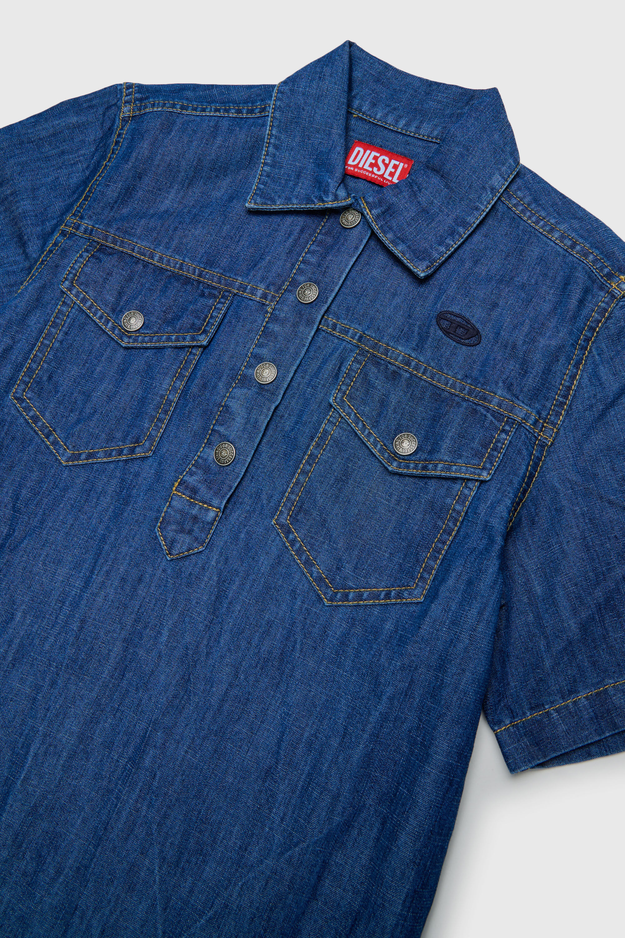 Diesel - DARYL, Vestido camisero vaquero con bajo con volantes Mujer in Azul marino - 3