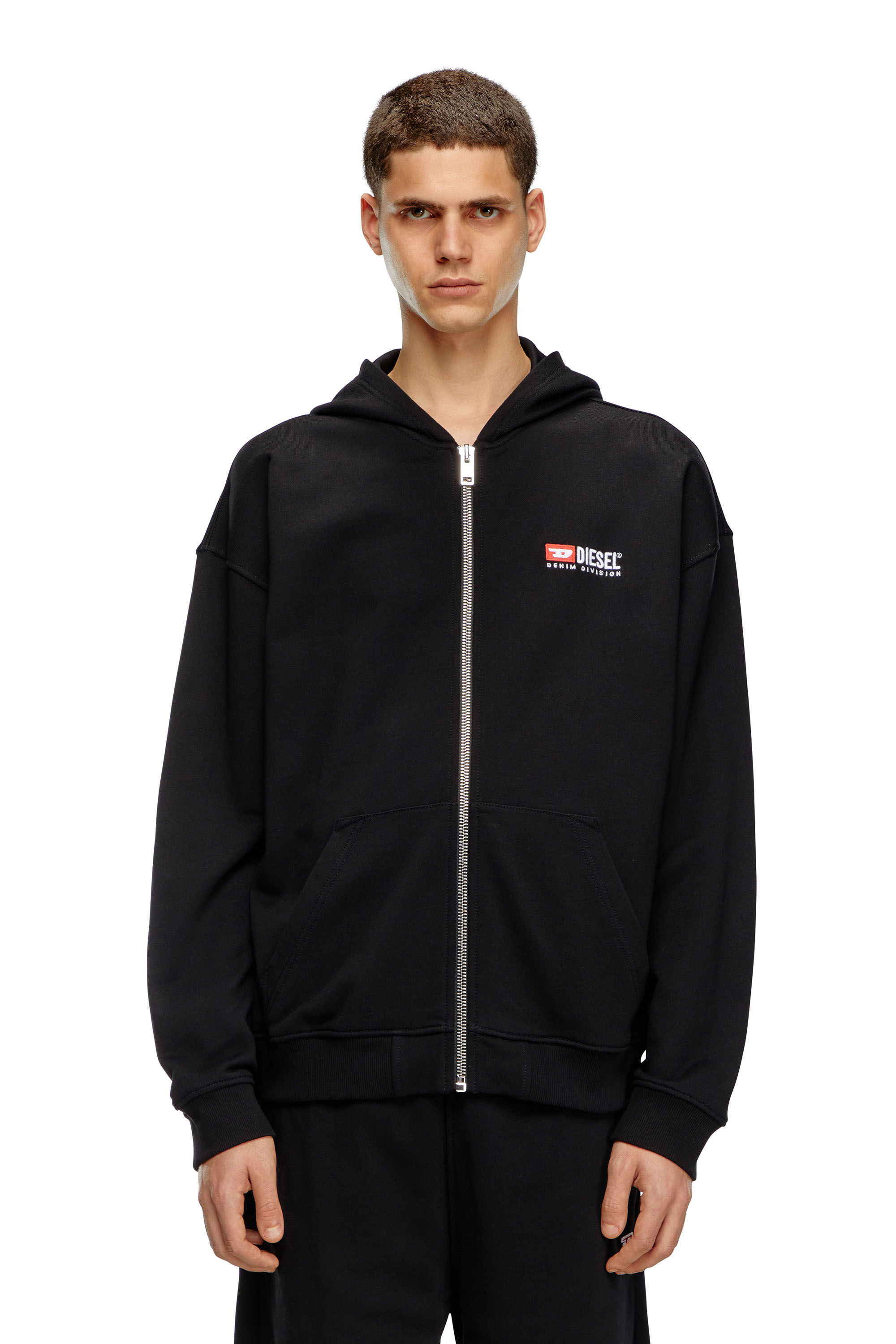 Sudadera con capucha y cremallera con bordado Diesel Hombre | Negro | Diesel
