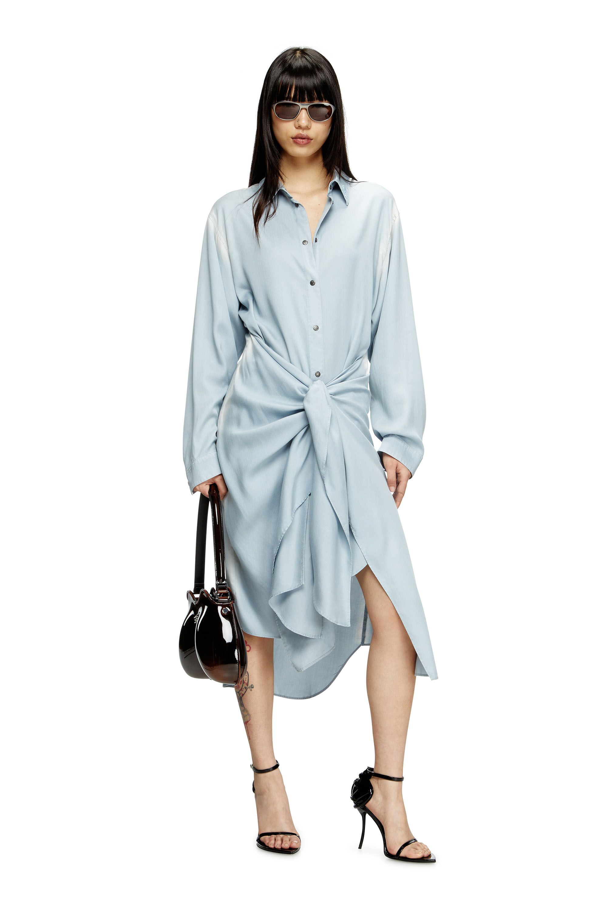 Diesel - D-ILETTA-R1, Vestido camisero de sarga tratada Mujer in Azul marino - 1