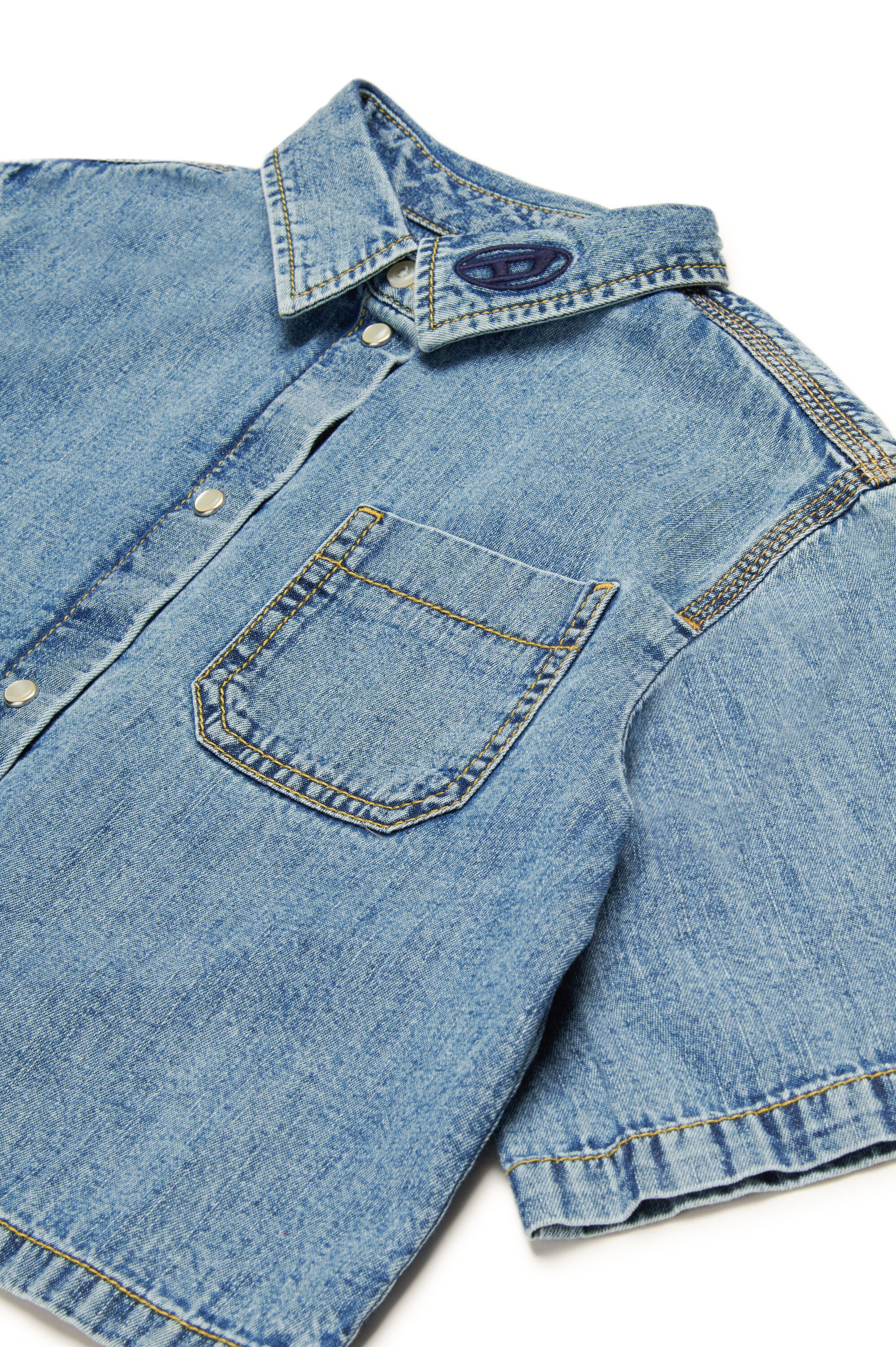 Diesel - CINNIX, Camisa recortada de denim con cuello con logotipo Mujer in Azul marino - 3