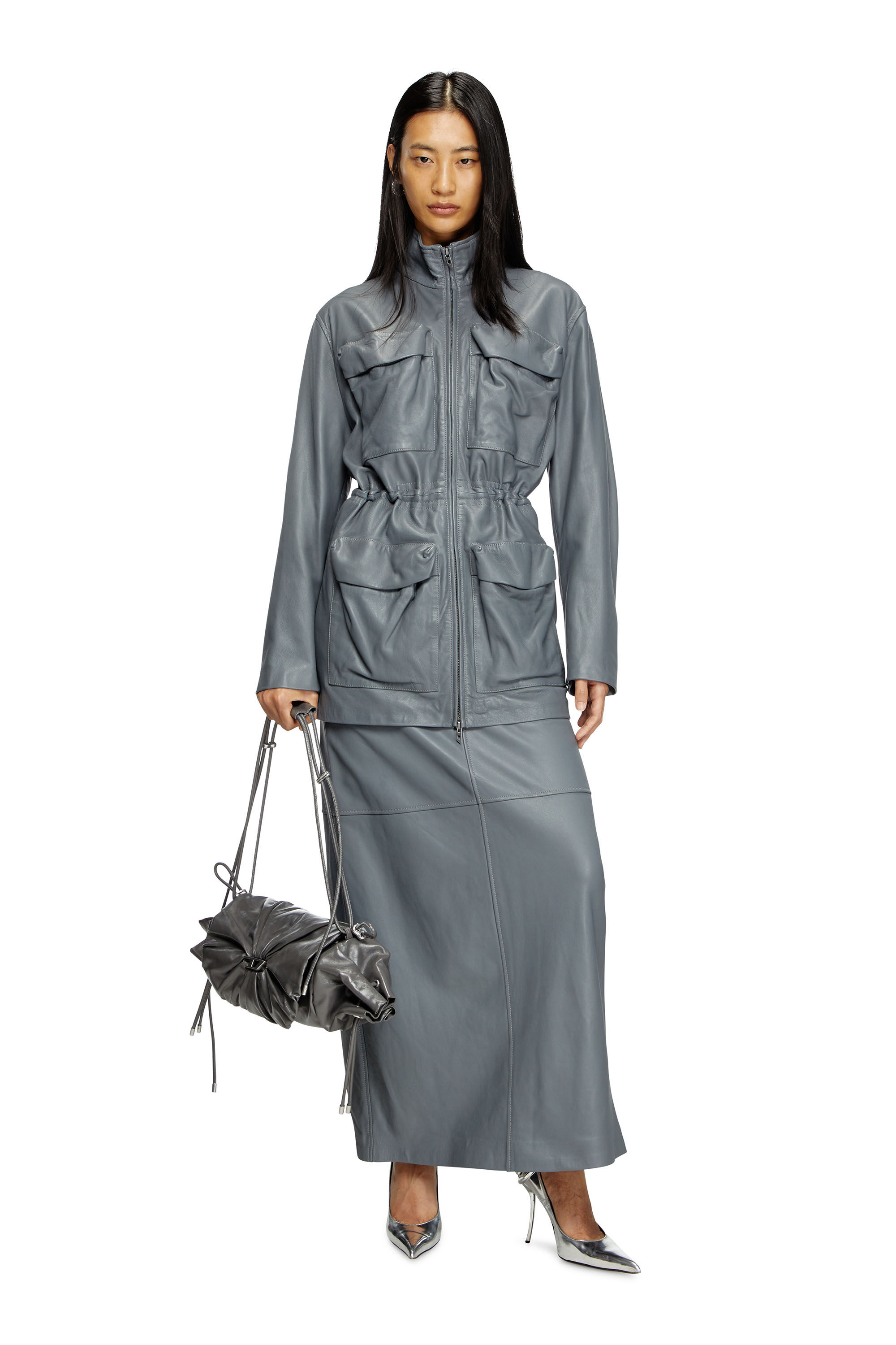 Diesel - L-WEN, Cazadora de cuero Mujer in Gris - 1