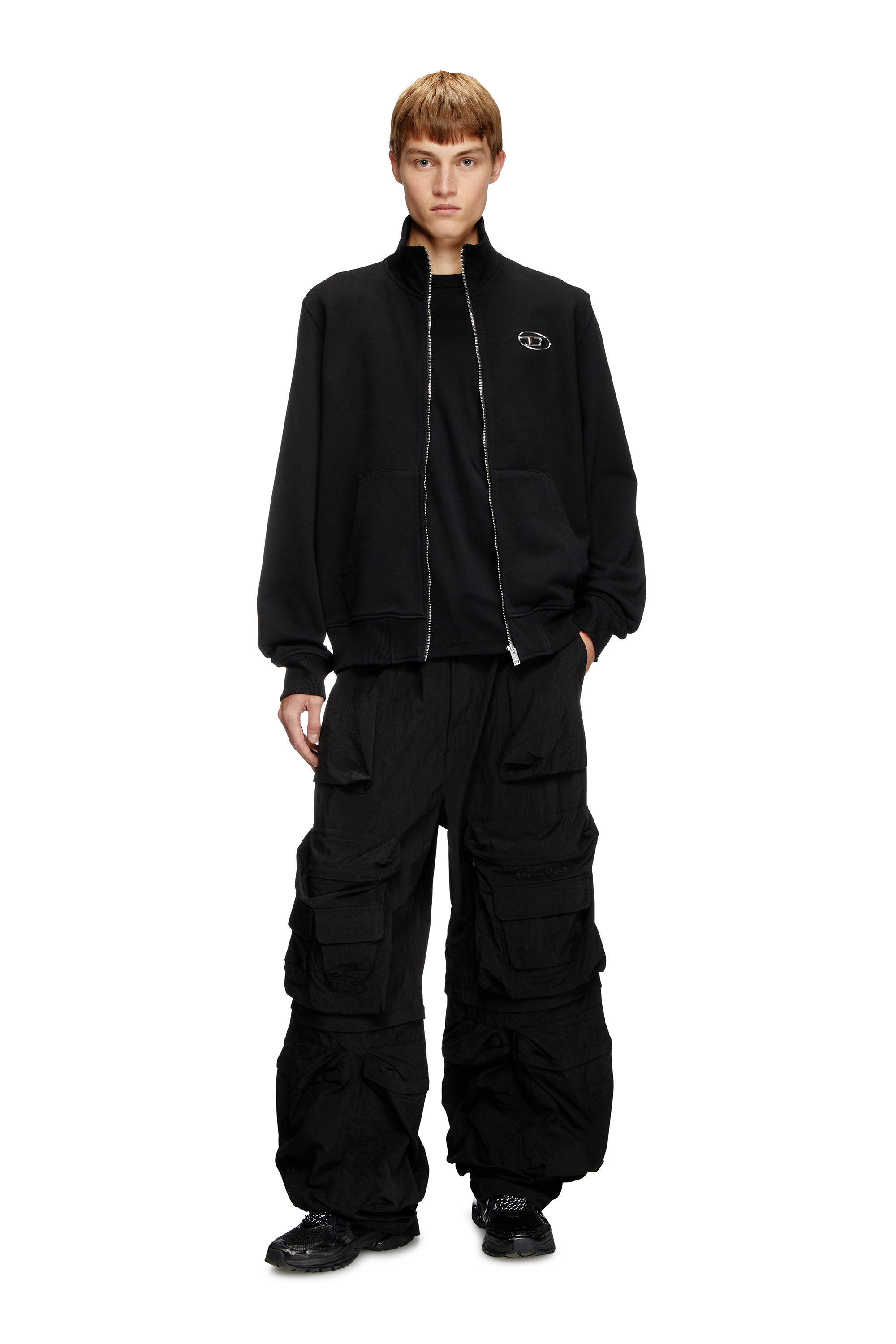 Diesel - S-GINNI-ZIP-OD, Sudadera con cremallera con logotipo metálico Hombre in Negro - 1