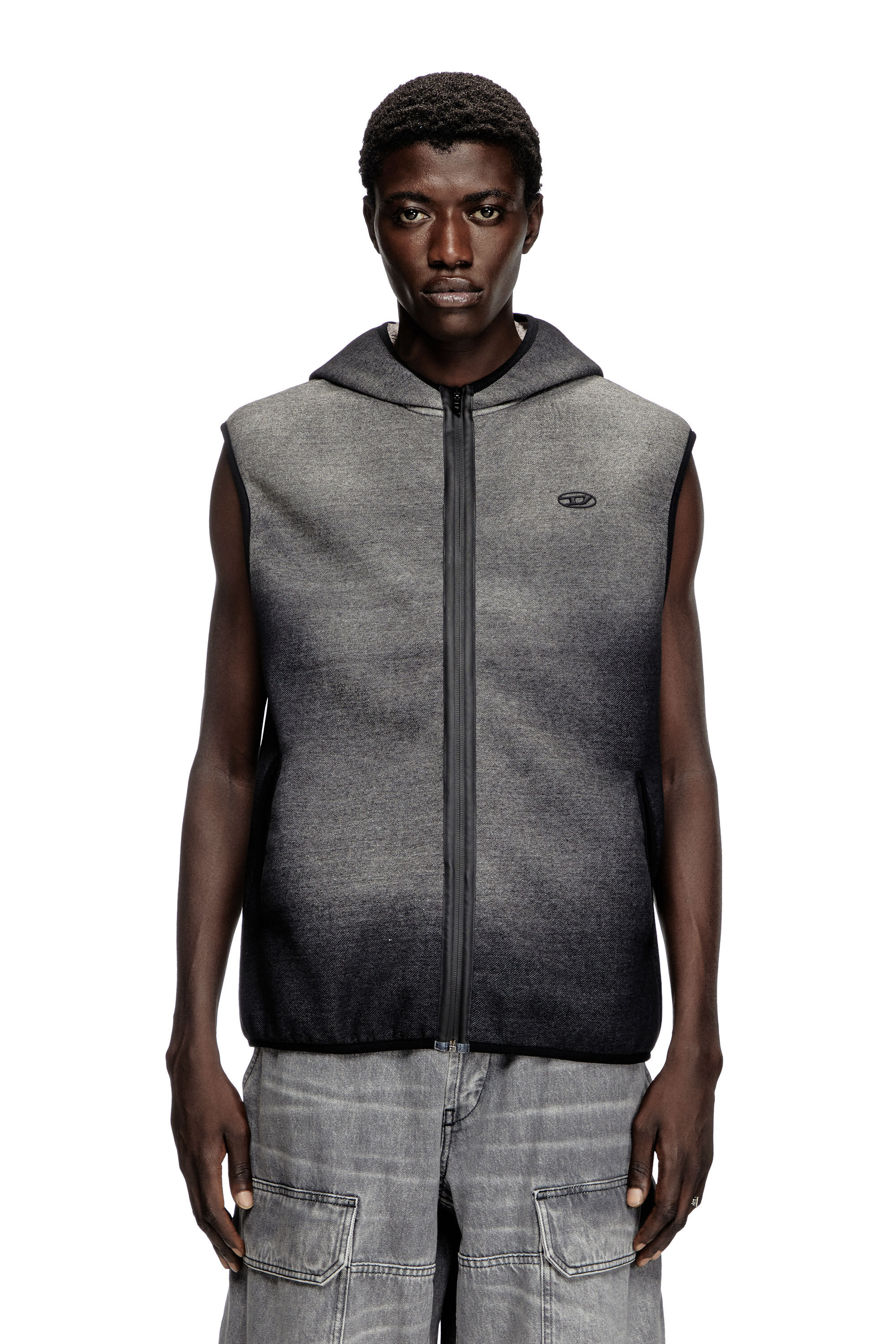 Diesel - S-HAKY, Chaleco con capucha en jacquard con efecto denim Unisex in Negro - 3