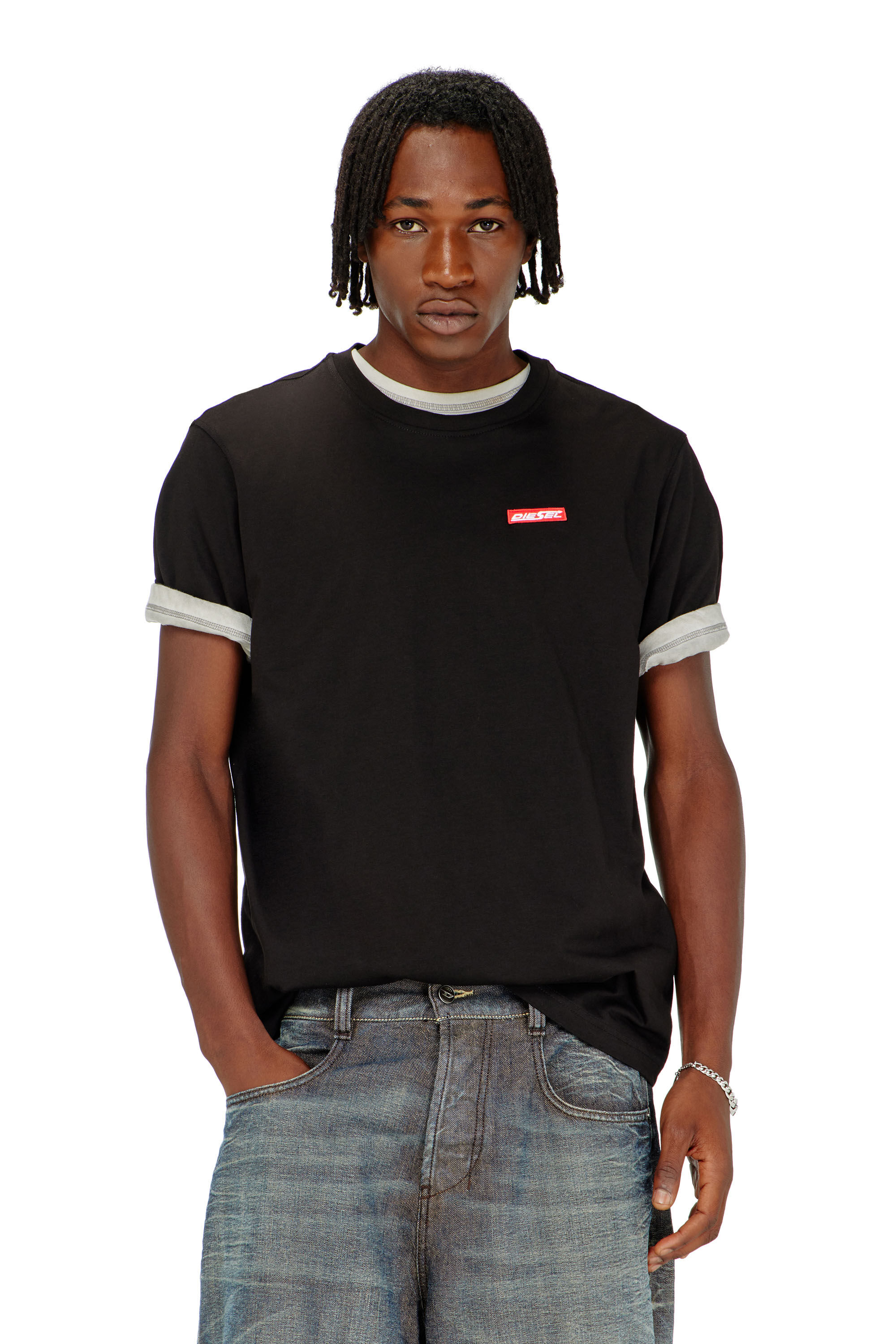 Diesel - T-ADJUST-AA12, Camiseta de algod&oacute;n con parche de logo Hombre in Negro - 3