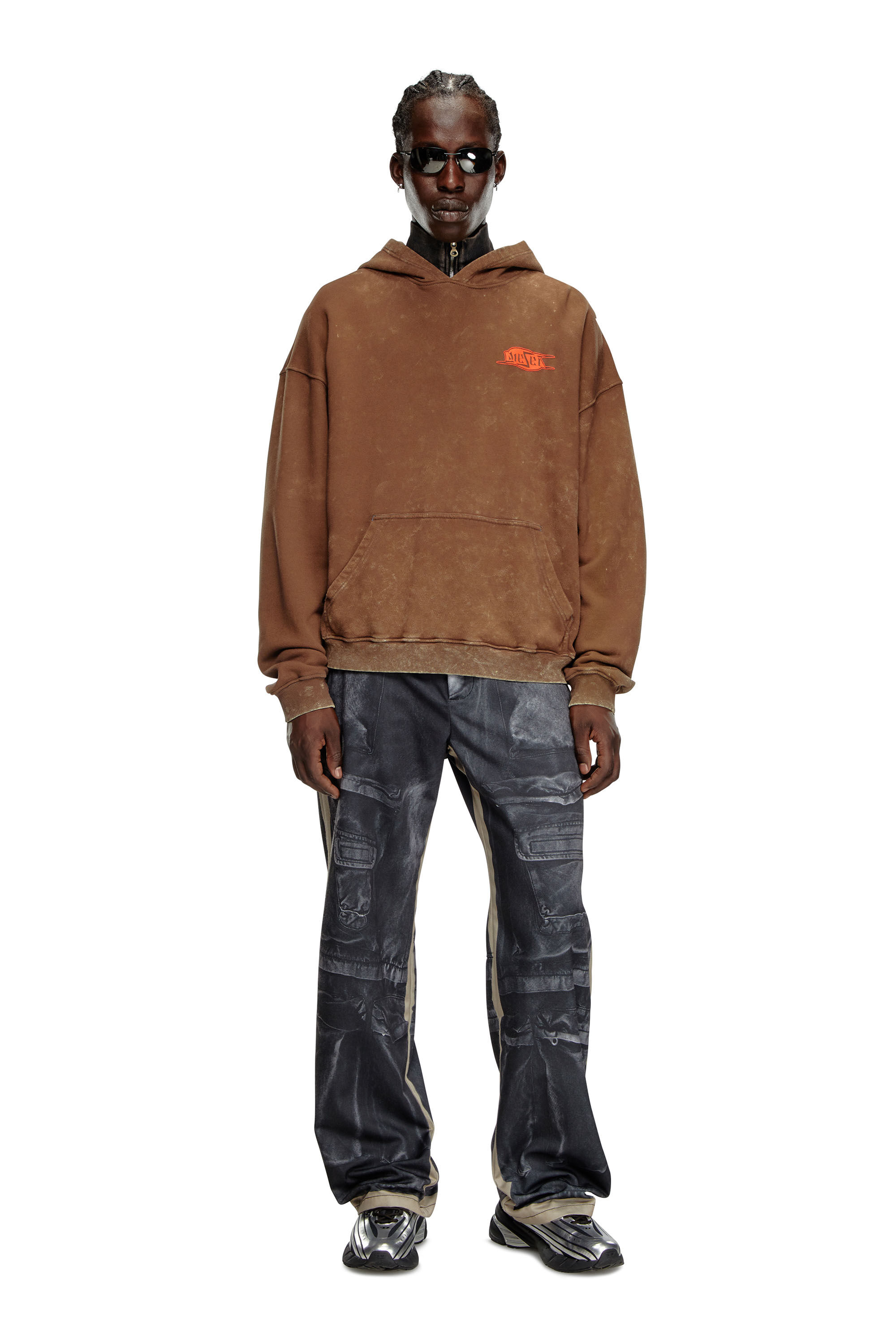 Sudadera con capucha de aspecto marmol con logotipo estampado en relieve Hombre Marron Diesel