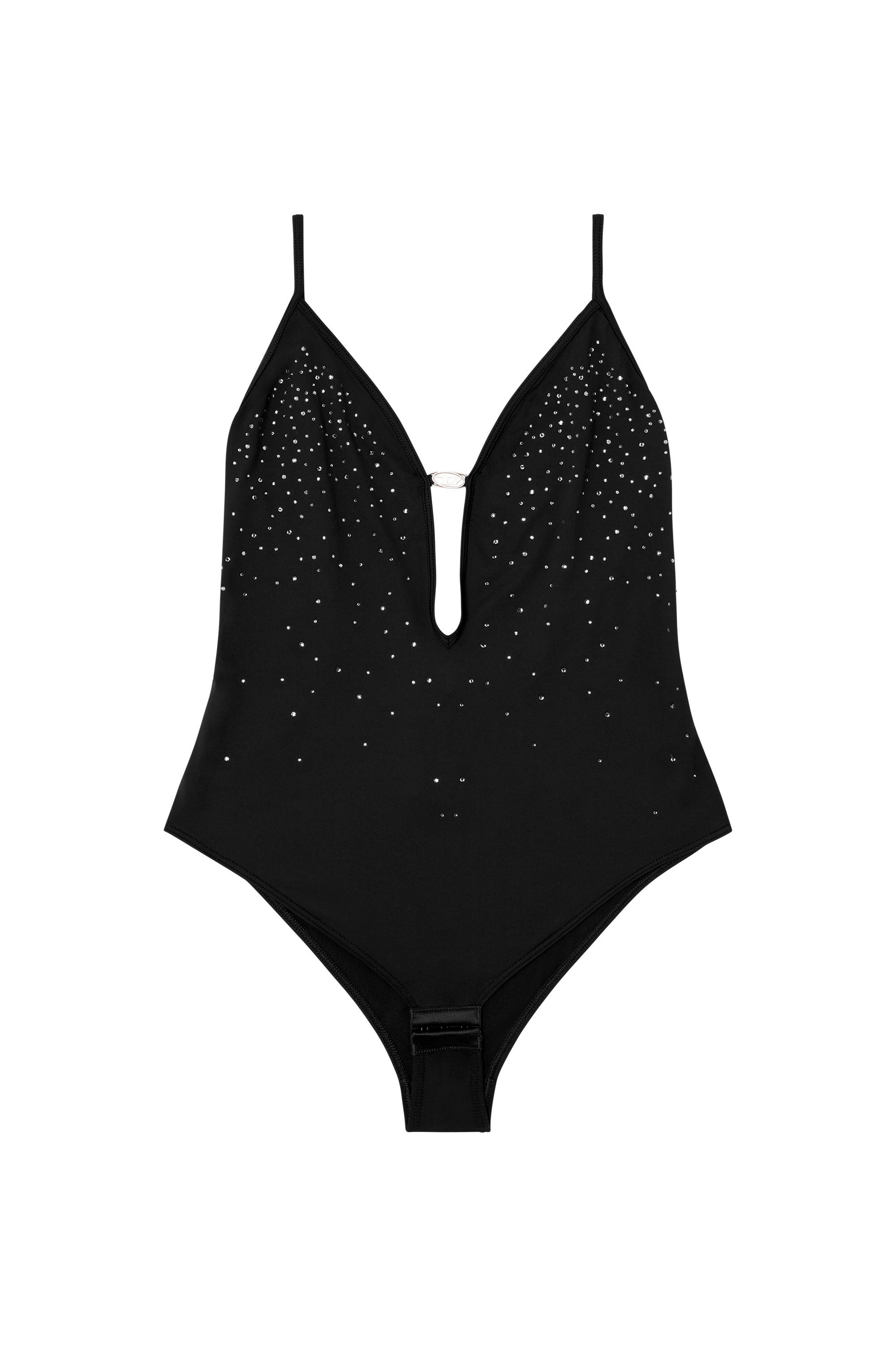 Diesel - UFBY-OVAL-D-BODYSUIT, Body de microfibra con cristales Mujer in Negro - 2