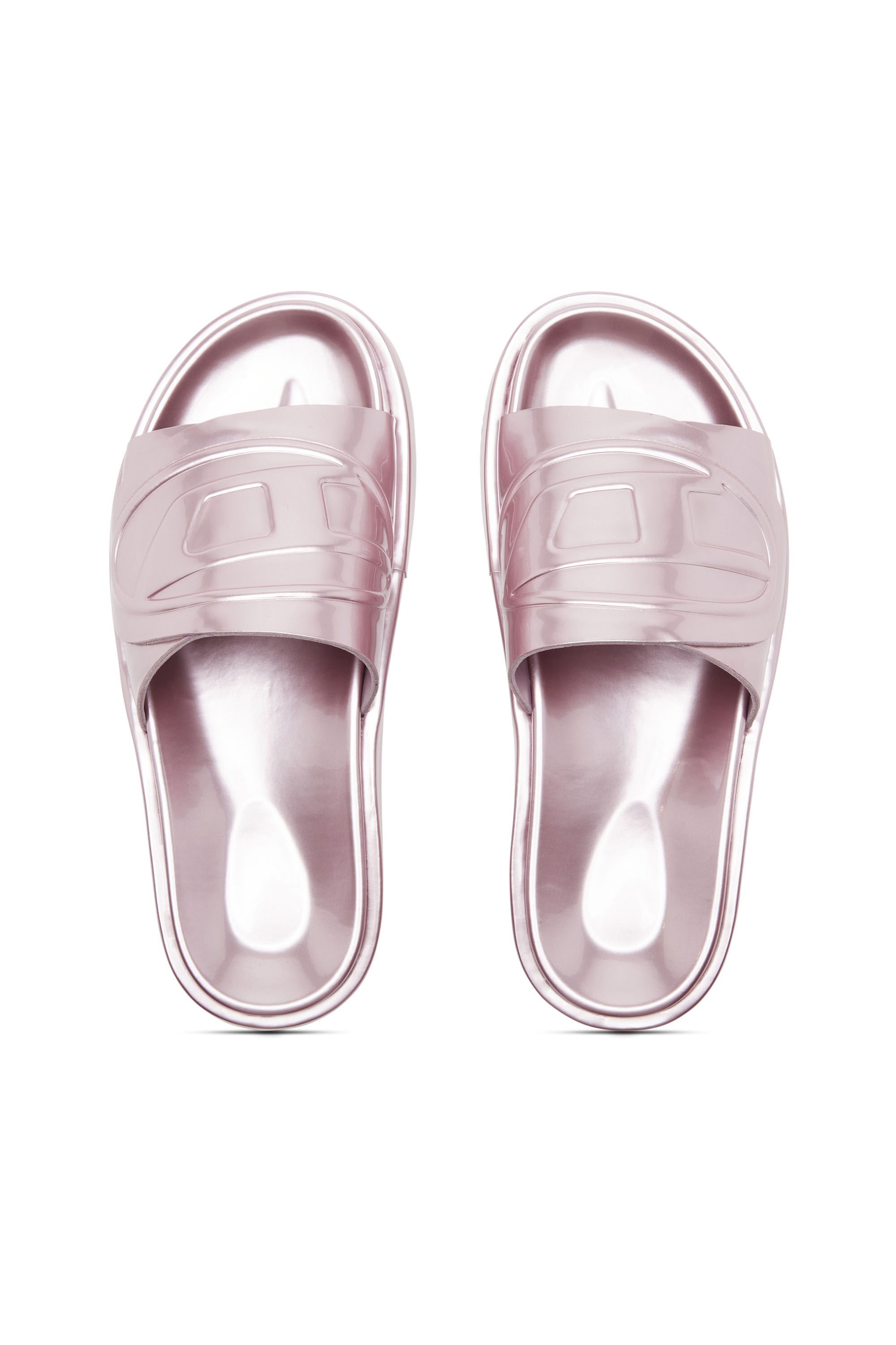 Women s Sa Slide D Metallic slide sandals with Oval D strap Violet Diesel